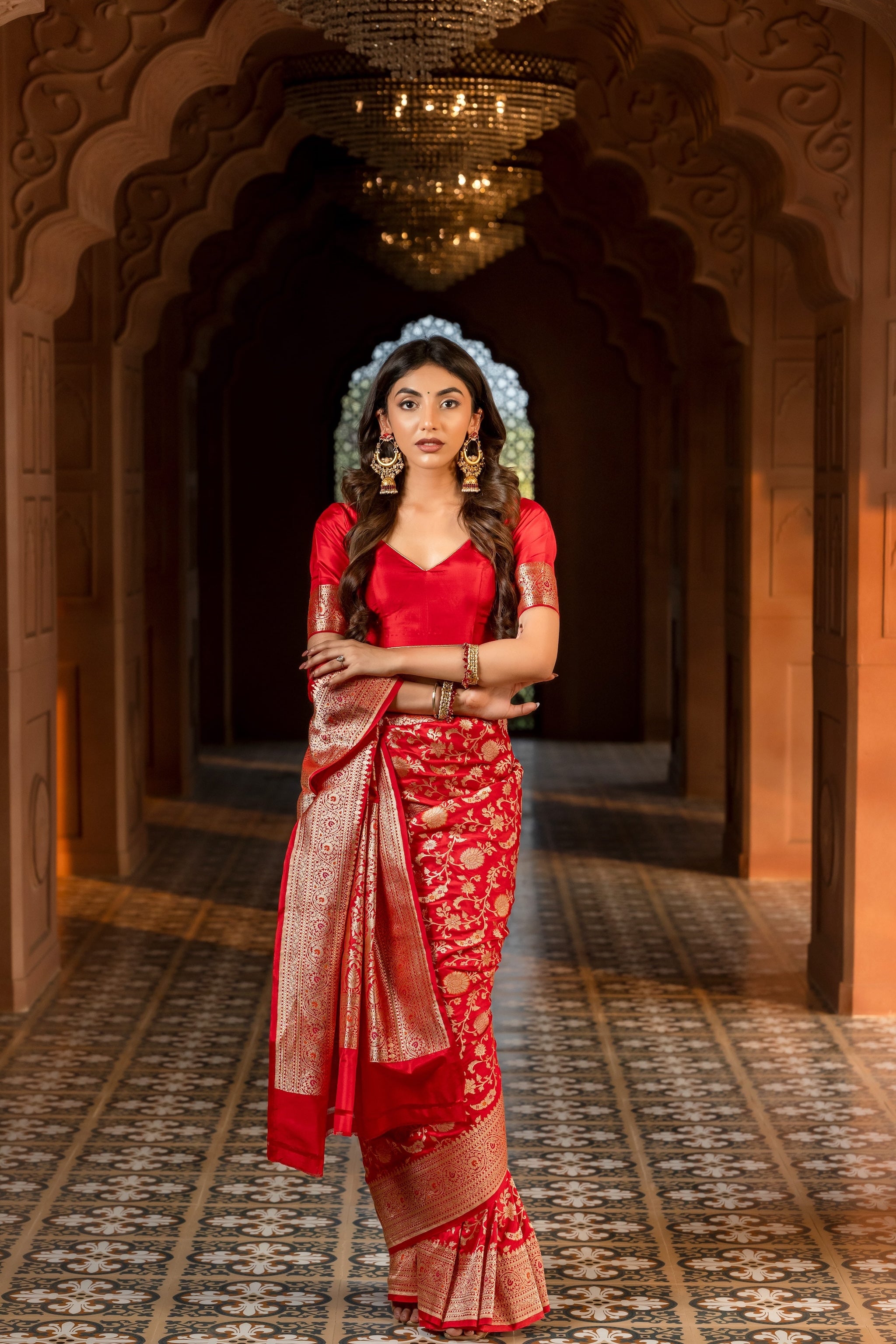 Deep Red Banarasi Handloom Silk Saree