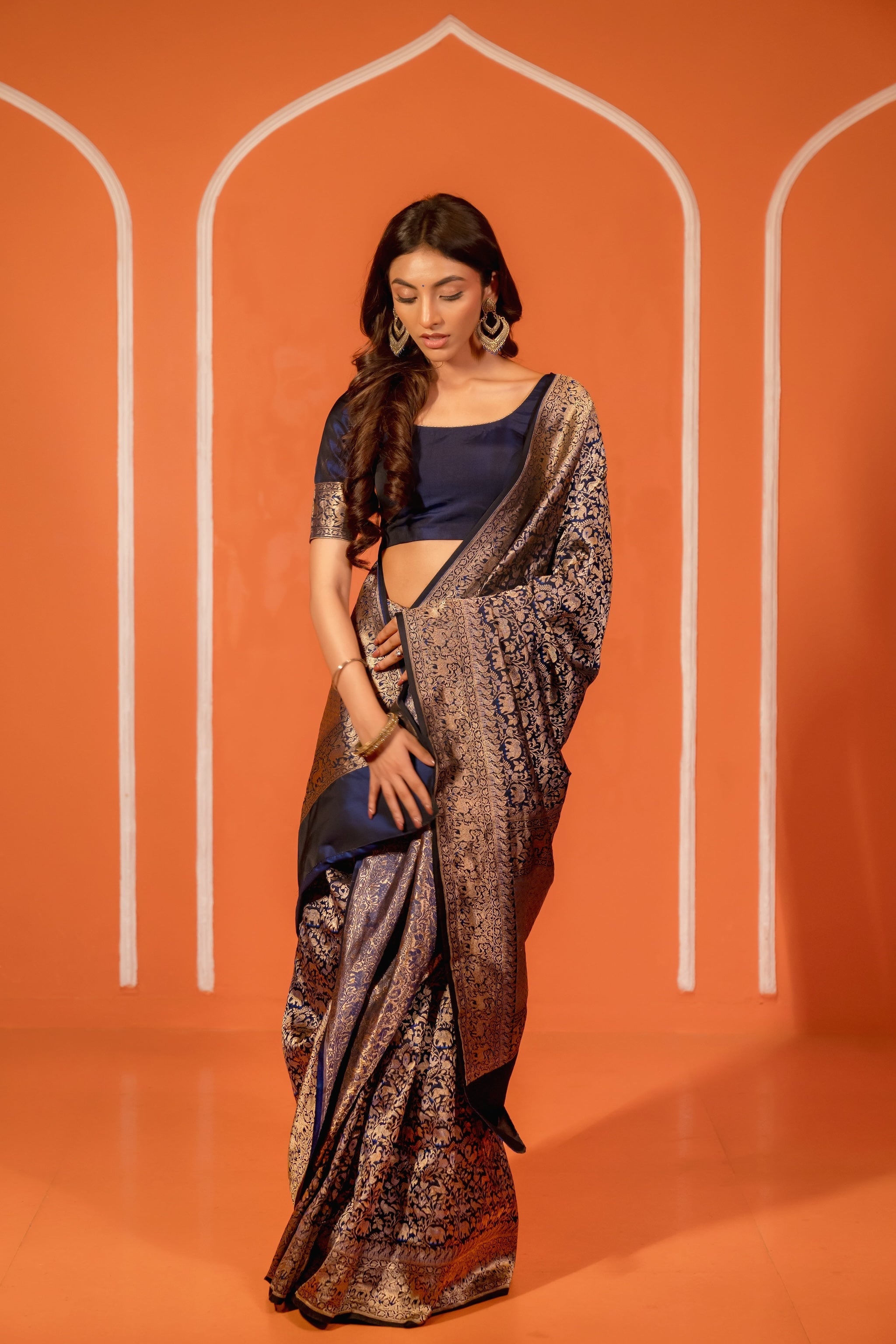 Midnight Blue Banarasi Handloom Silk Saree