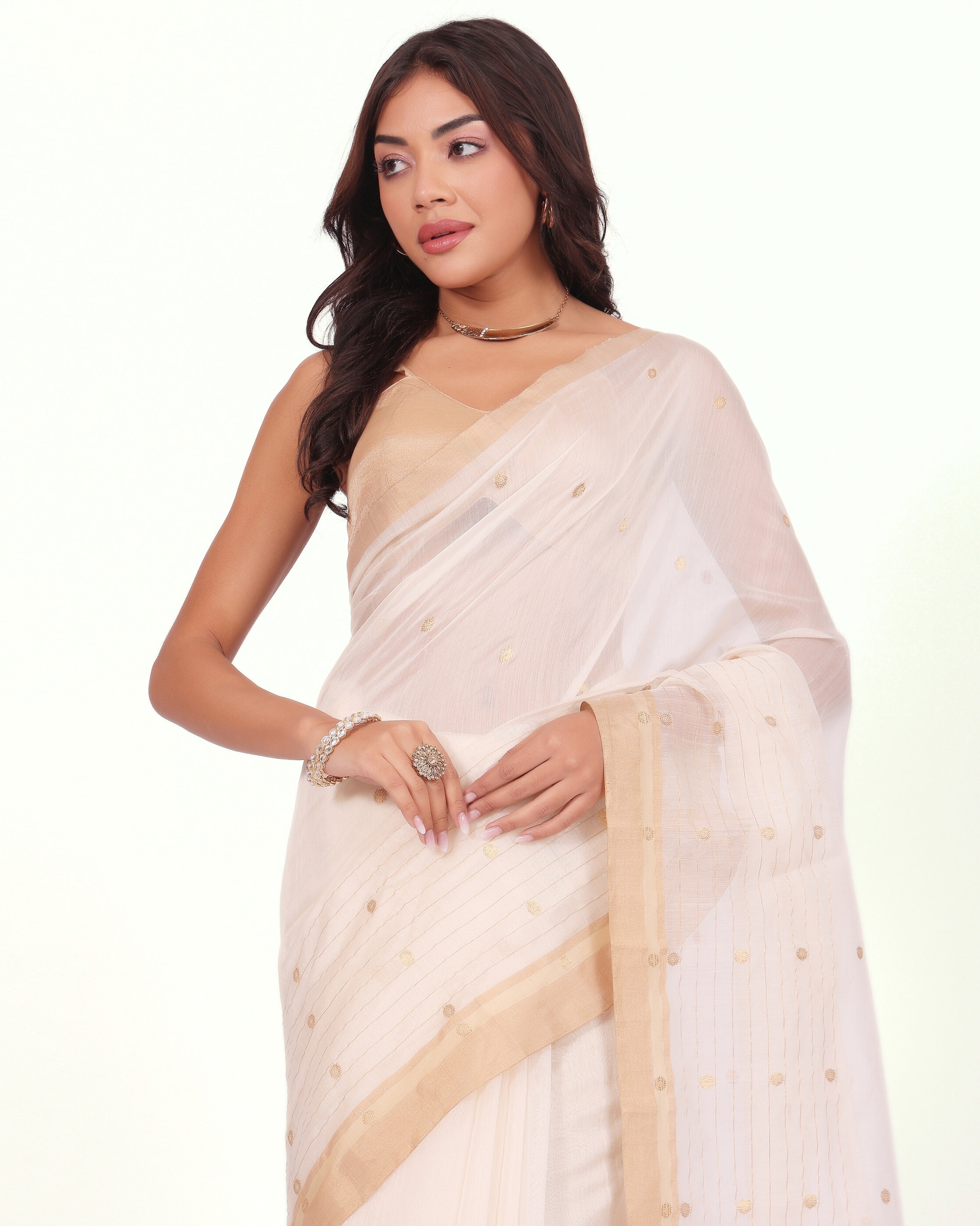 Off-white Chanderi Handloom Silk Saree