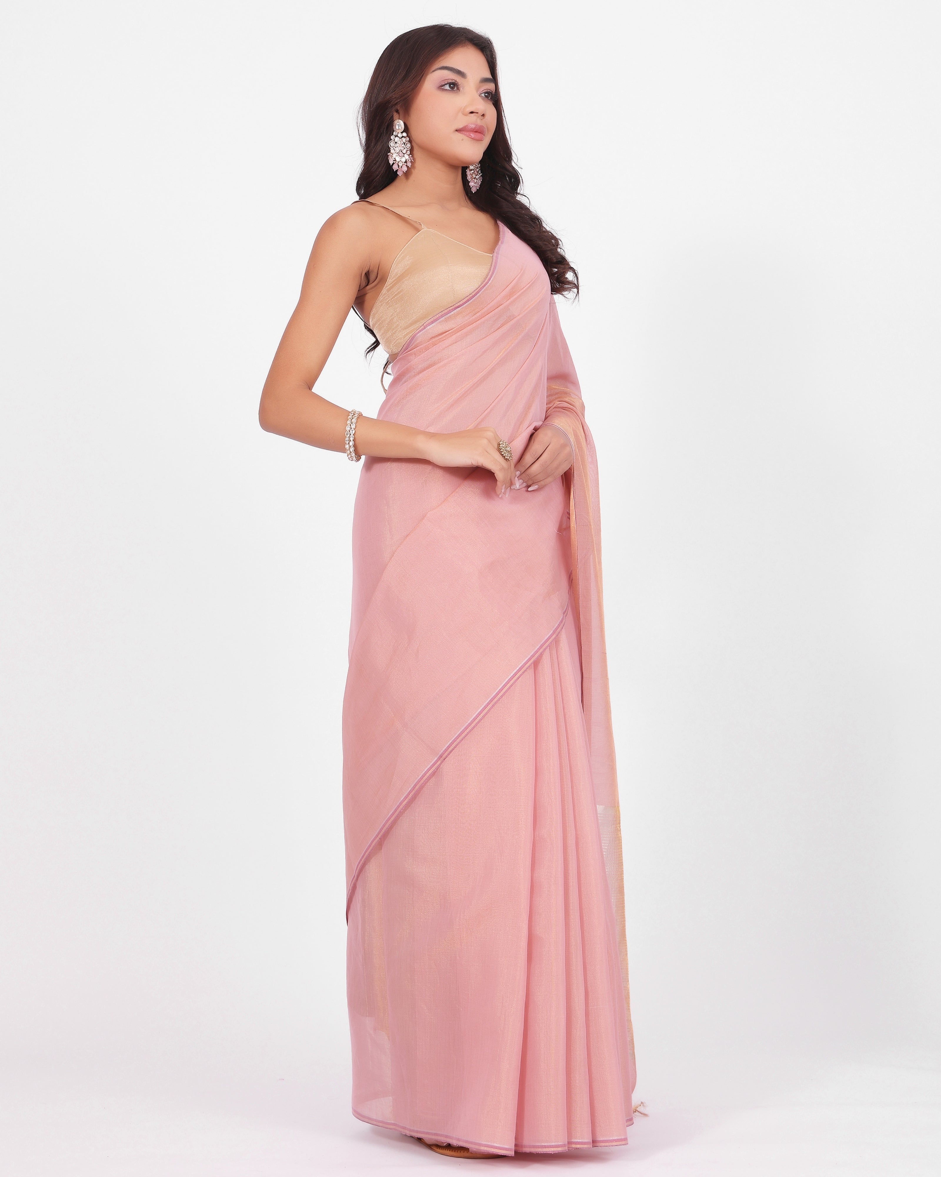 Pastel Pink Handloom Chanderi Tissue Saree