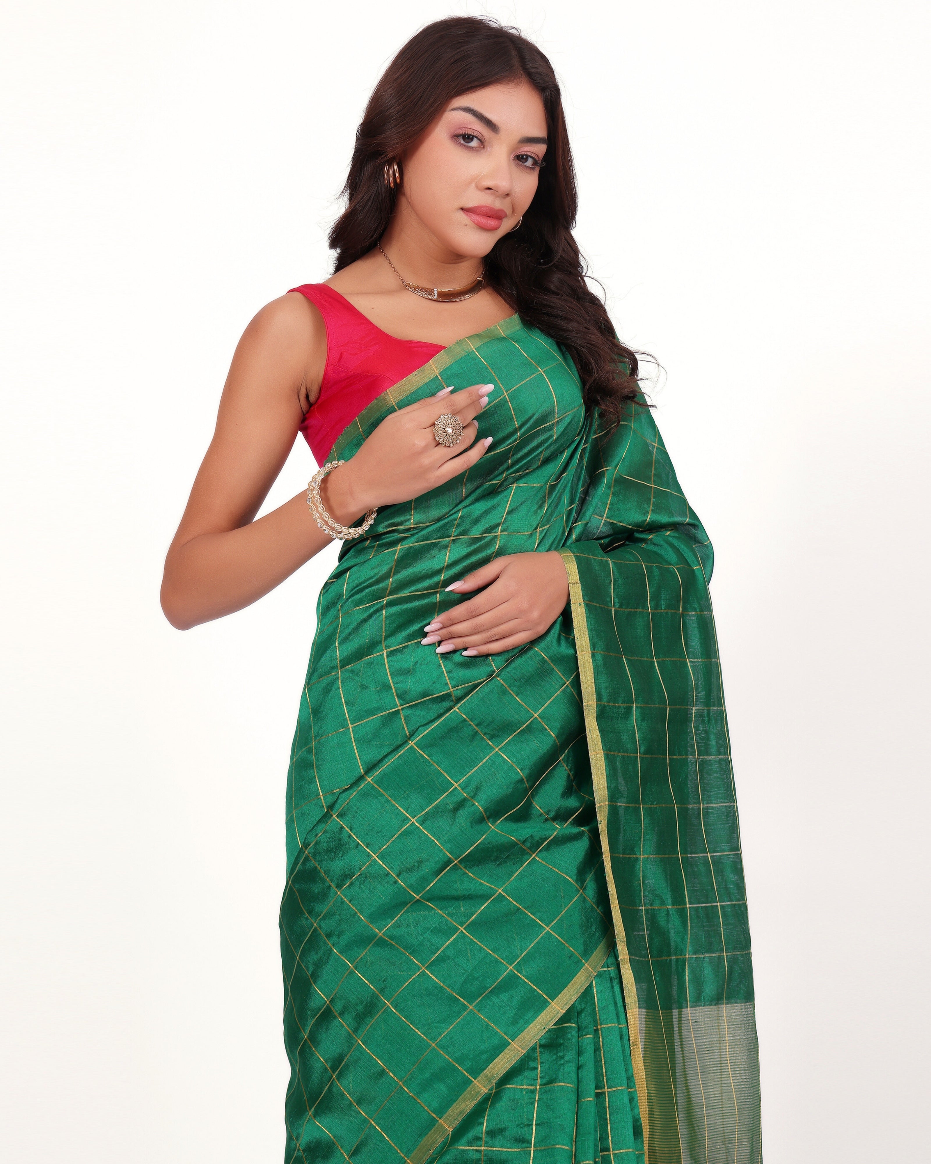 Deep Green Chanderi Handloom Silk Saree