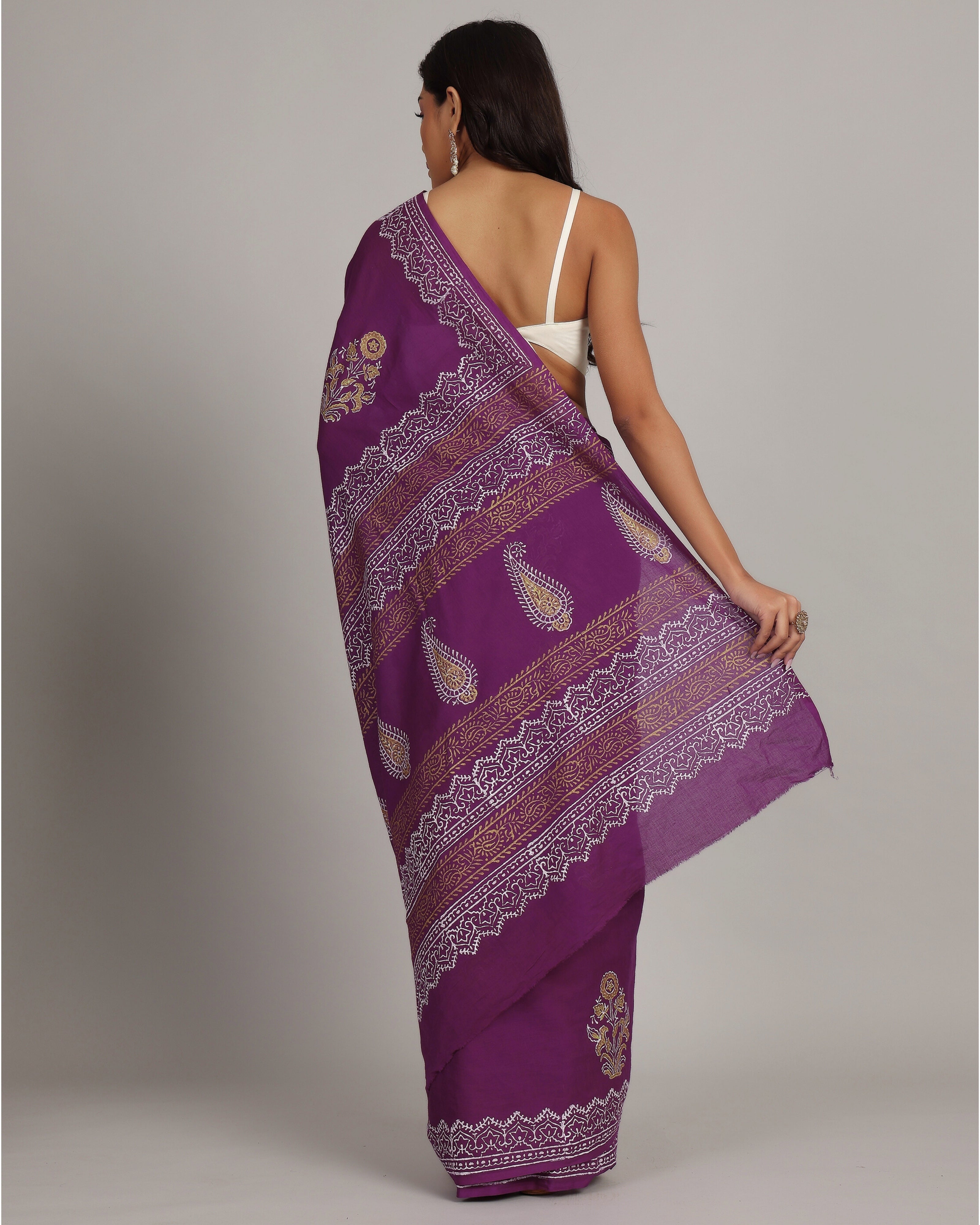 Tyrian Purple Cotton Mulmul Saree