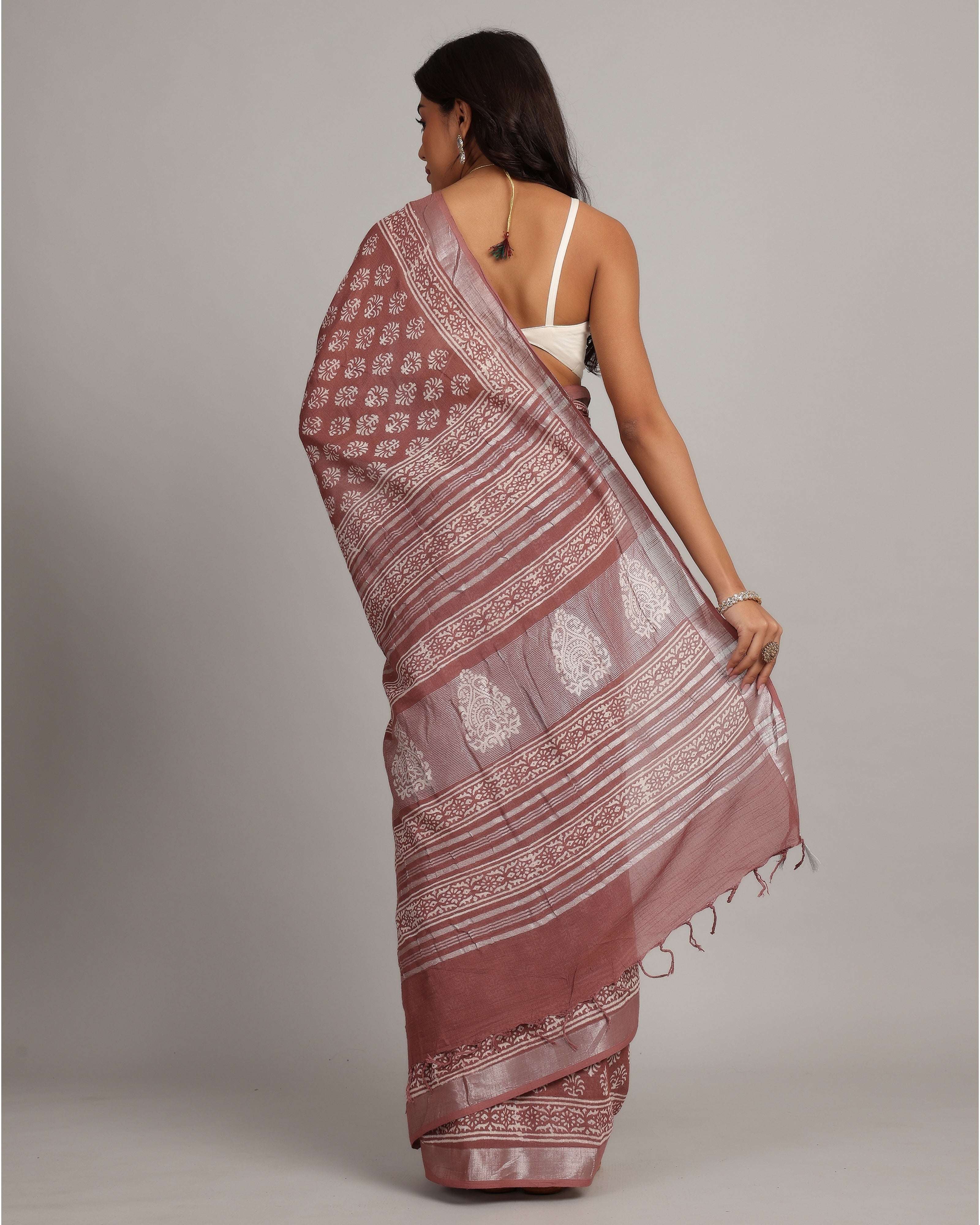 Soft Merlot Pink Cotton Linen Saree