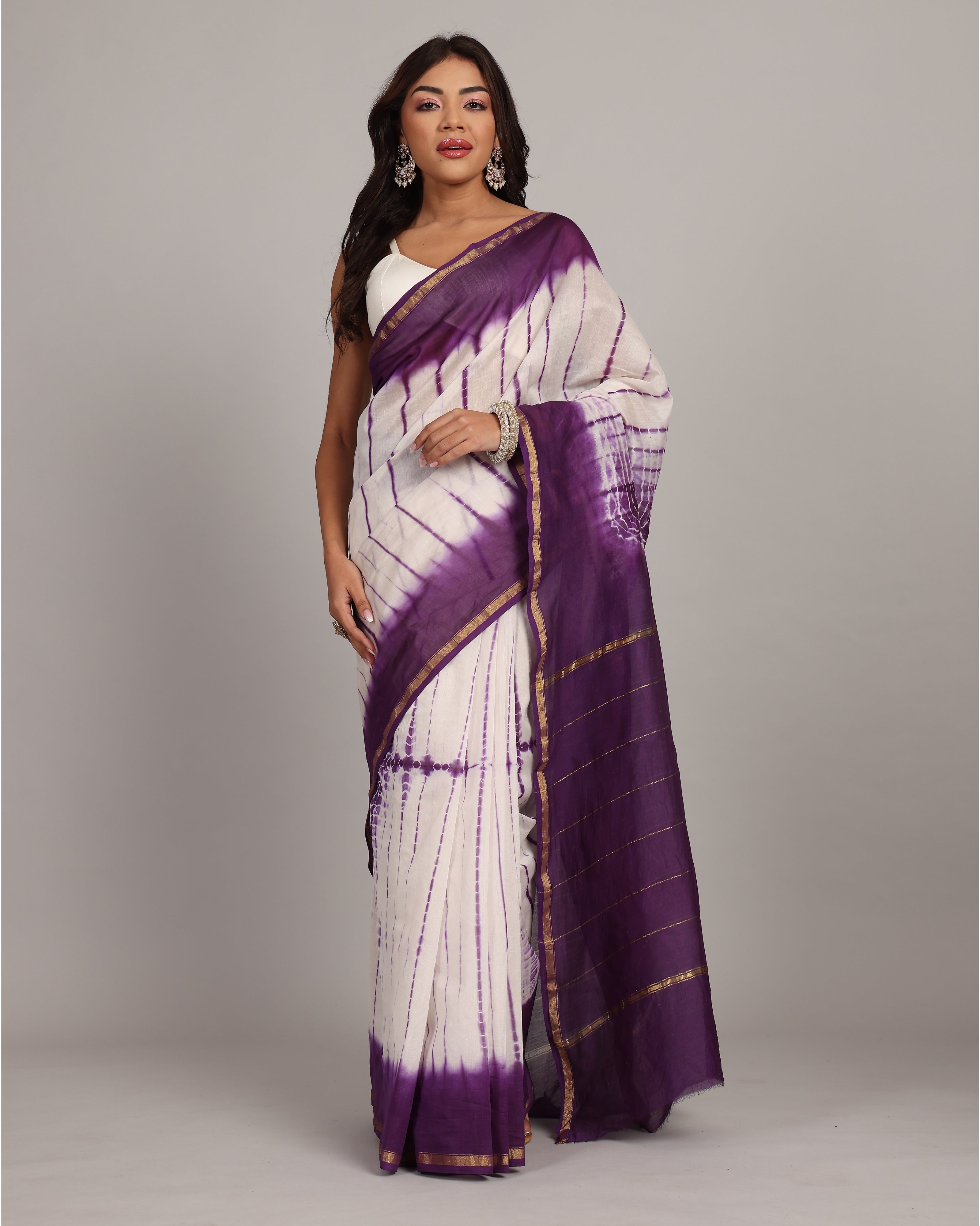 Purple-White Tie & Dye Chanderi Saree