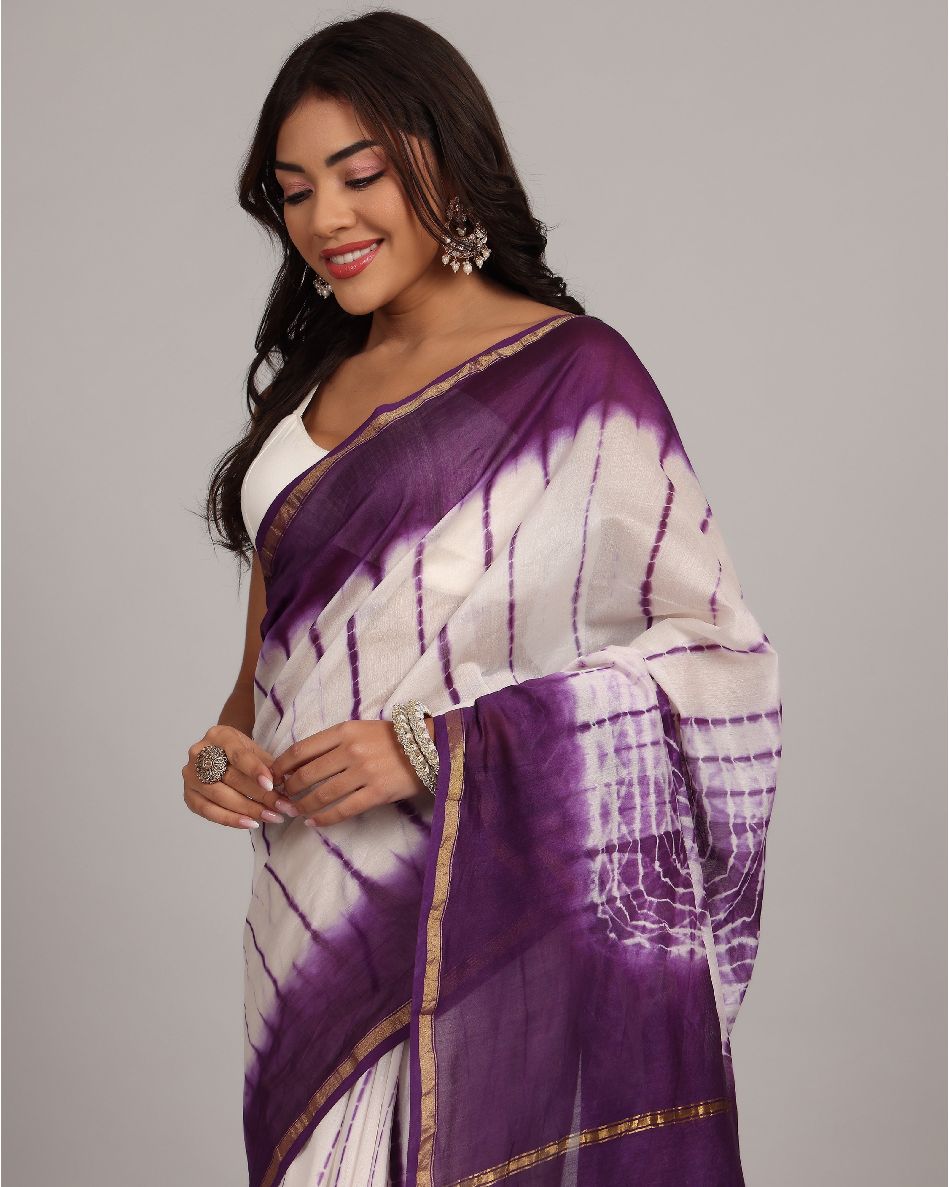 Purple-White Tie & Dye Chanderi Saree