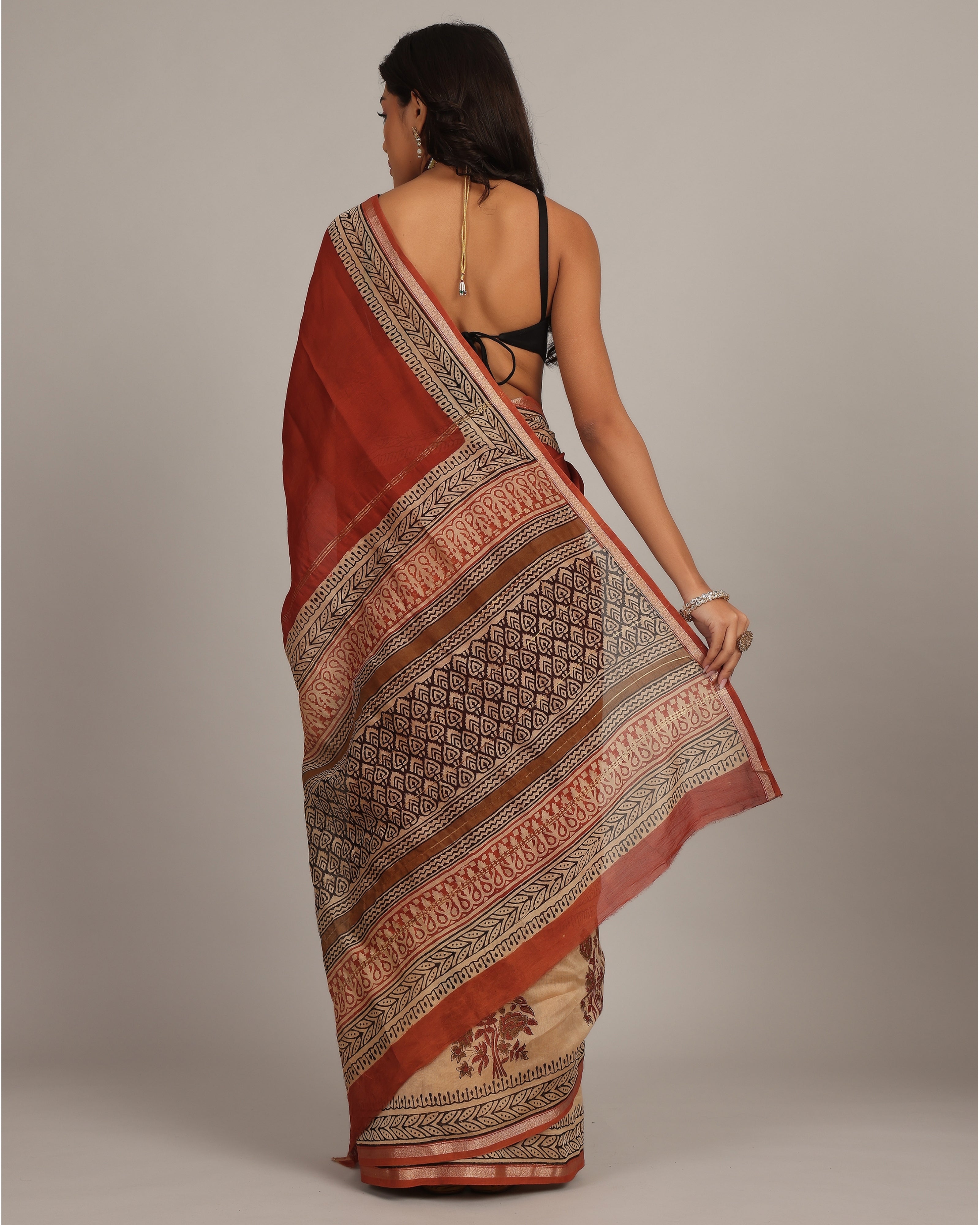 Cherry Red Floral Chanderi Saree