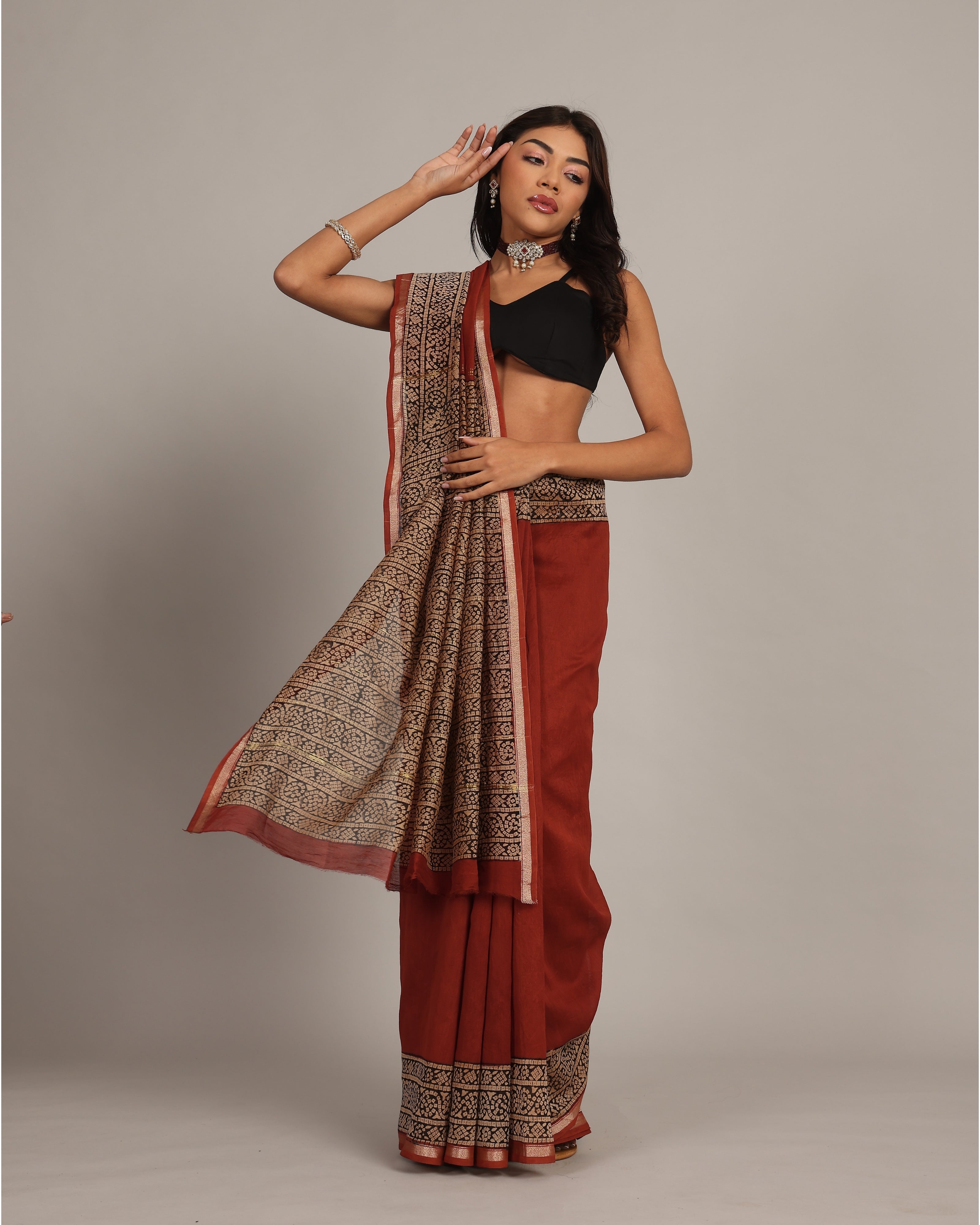 Scarlet Red Solid Chanderi Saree