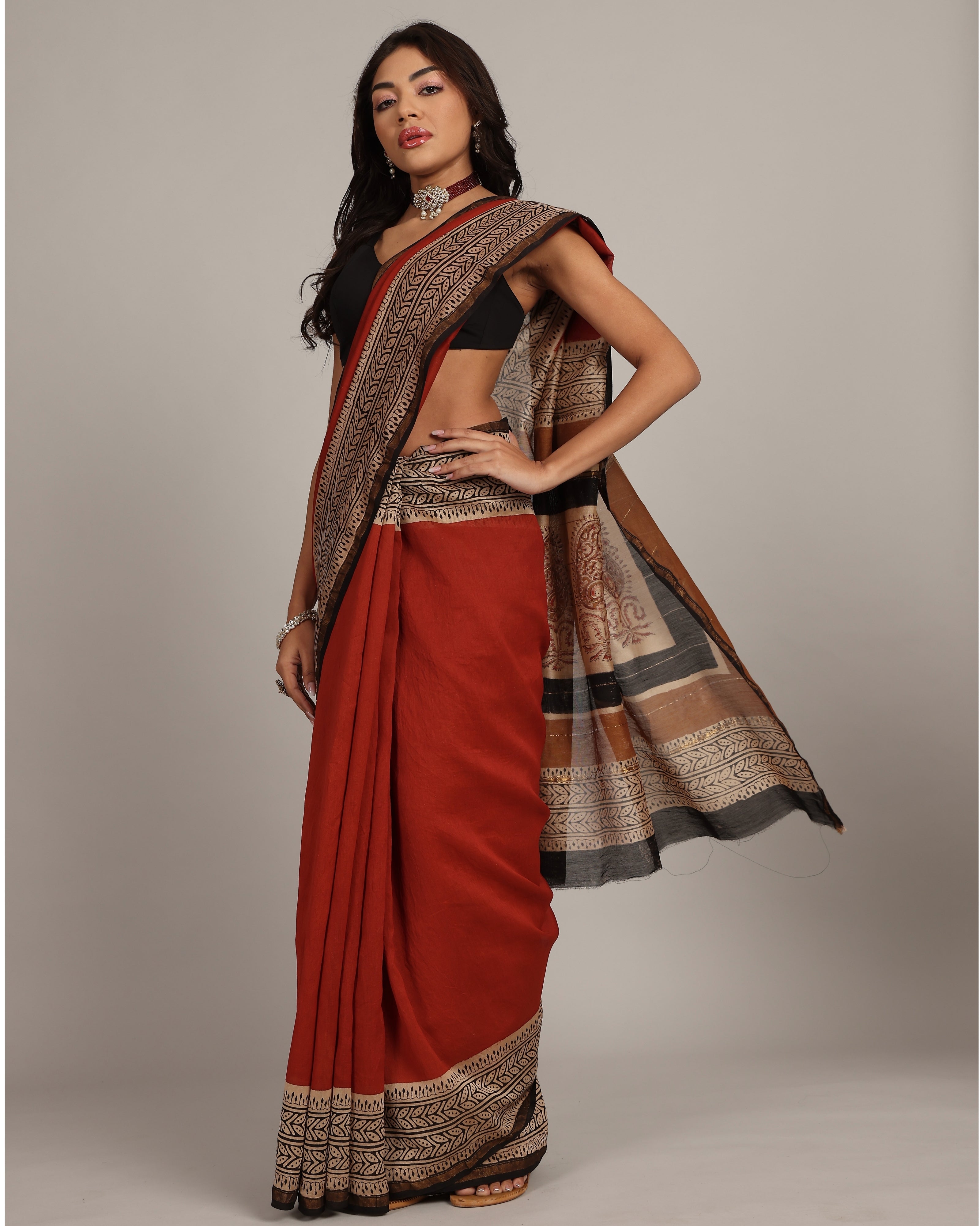 Cherry Red Paisley Chanderi Saree