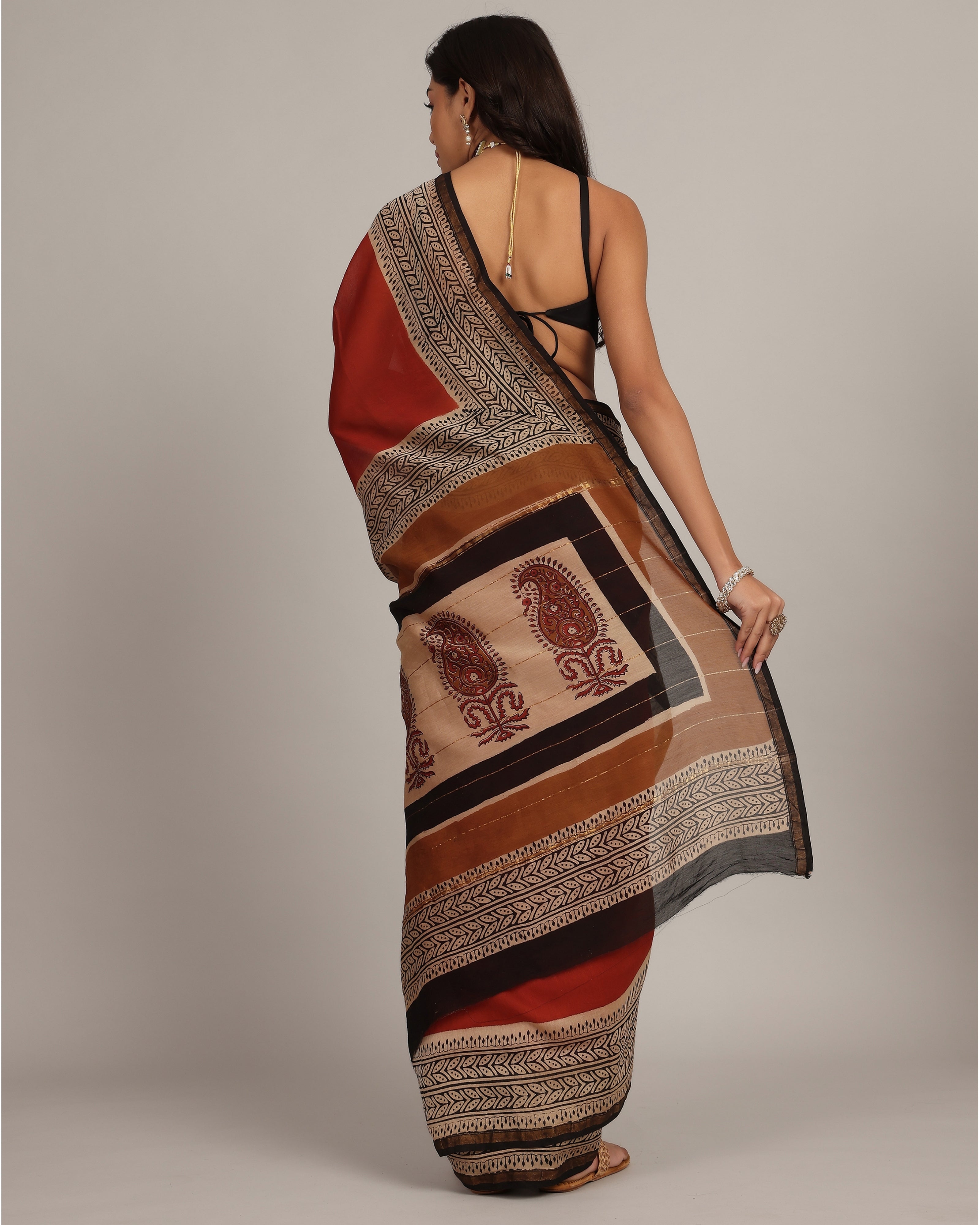 Cherry Red Paisley Chanderi Saree