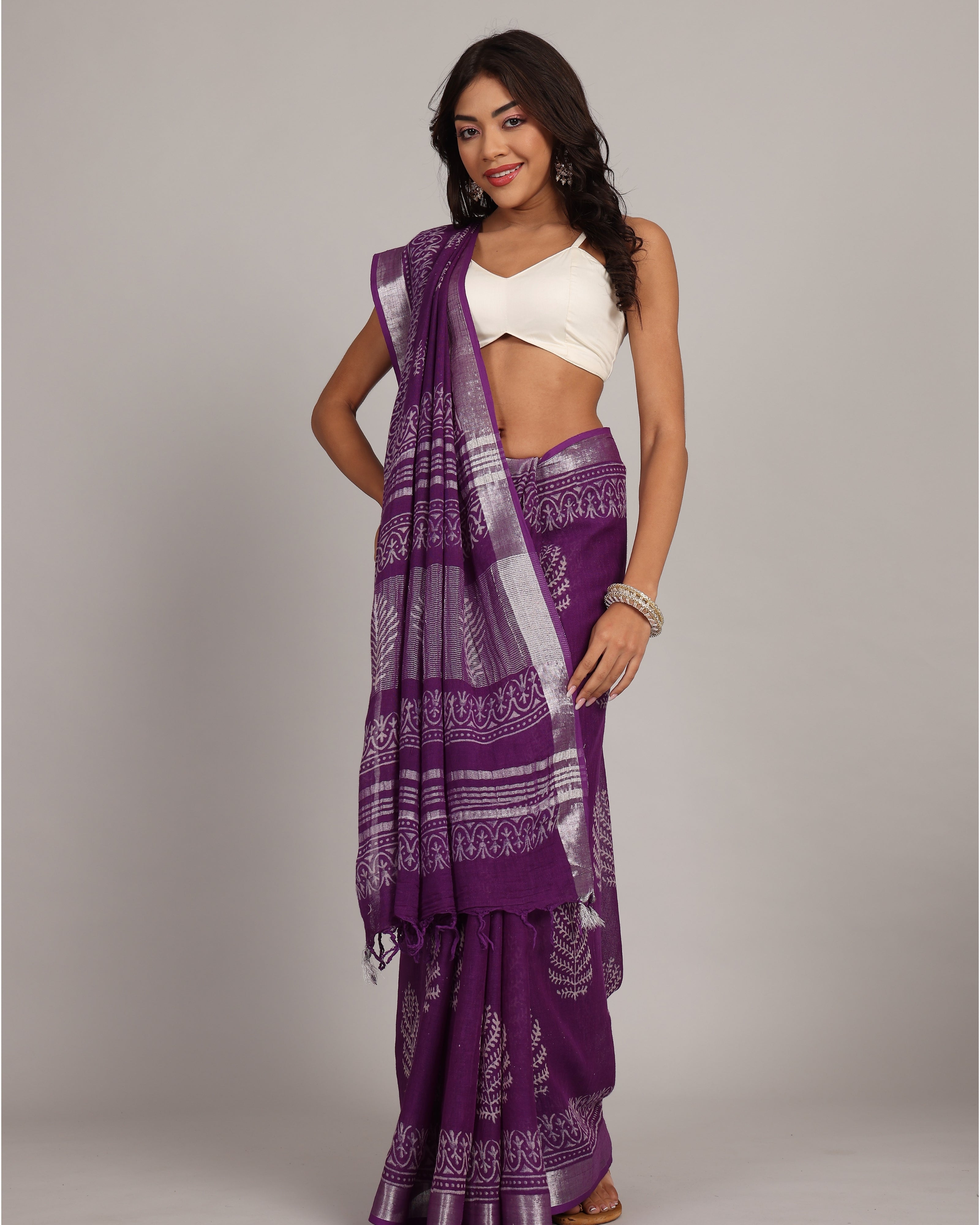 Sangria Purple Cotton Linen Saree