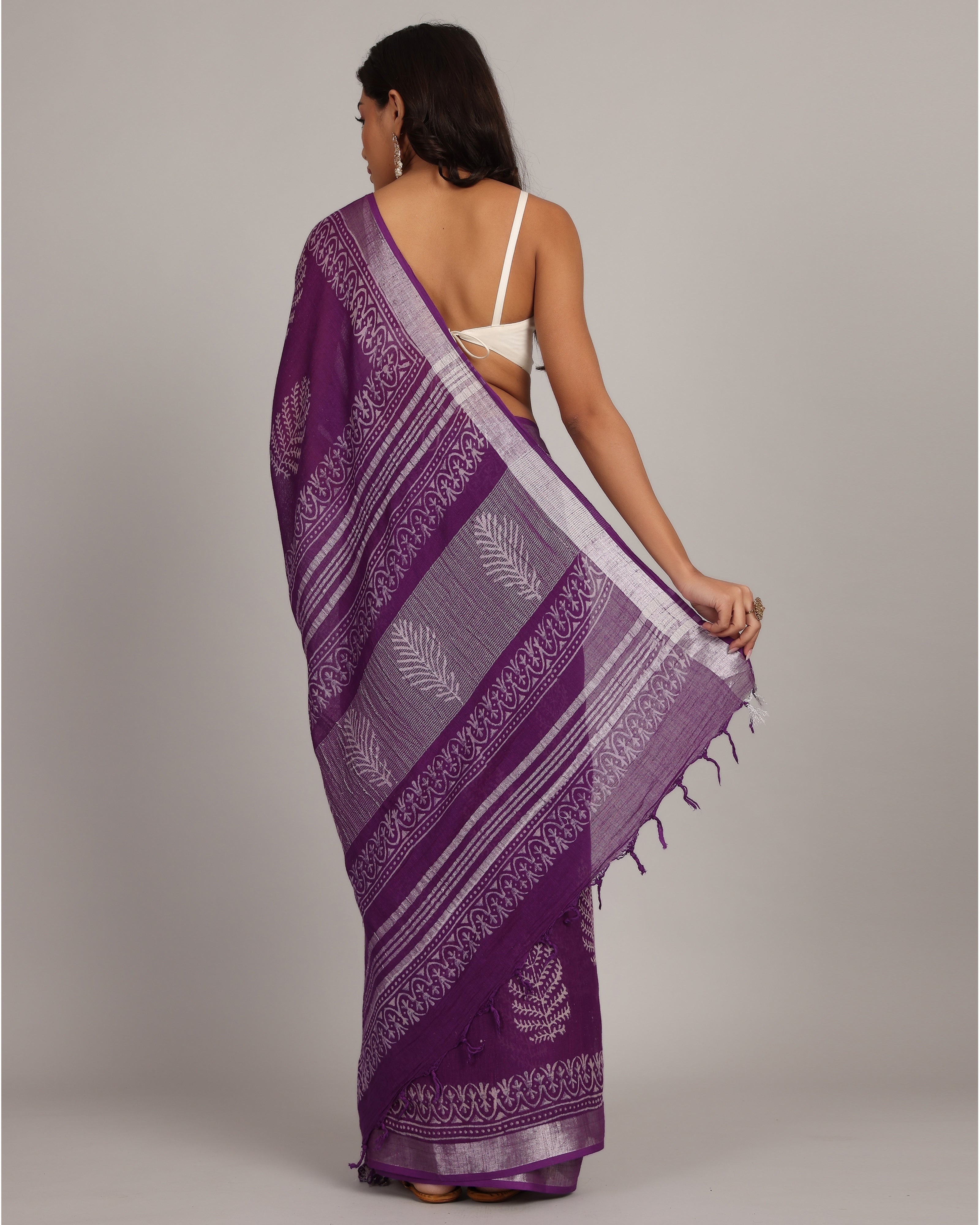 Sangria Purple Cotton Linen Saree