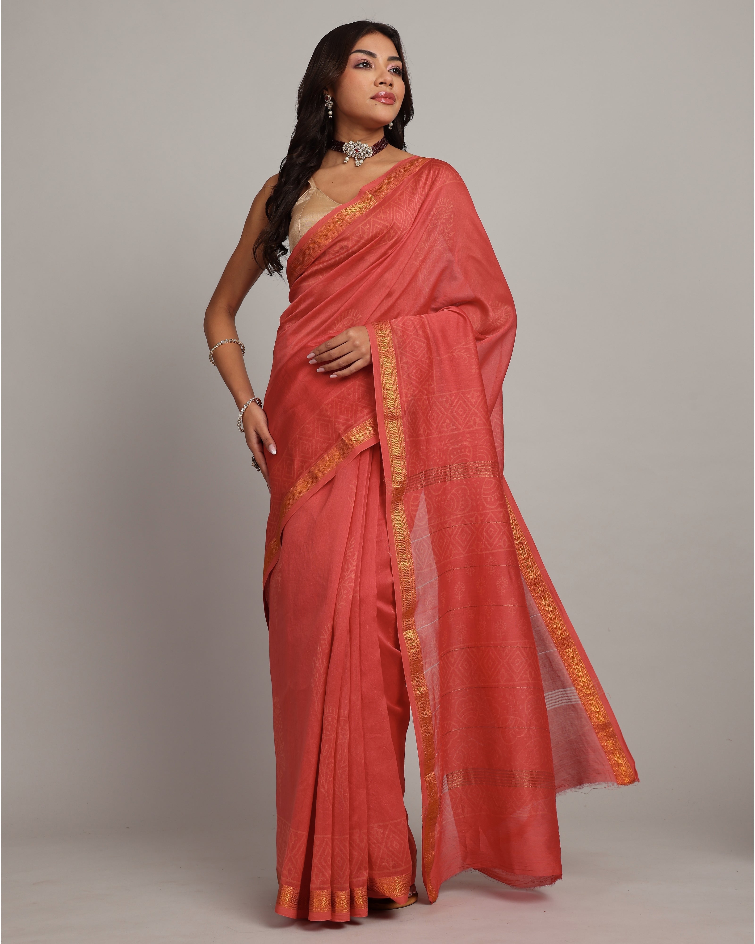 Raspberry Red Maheshwari Saree