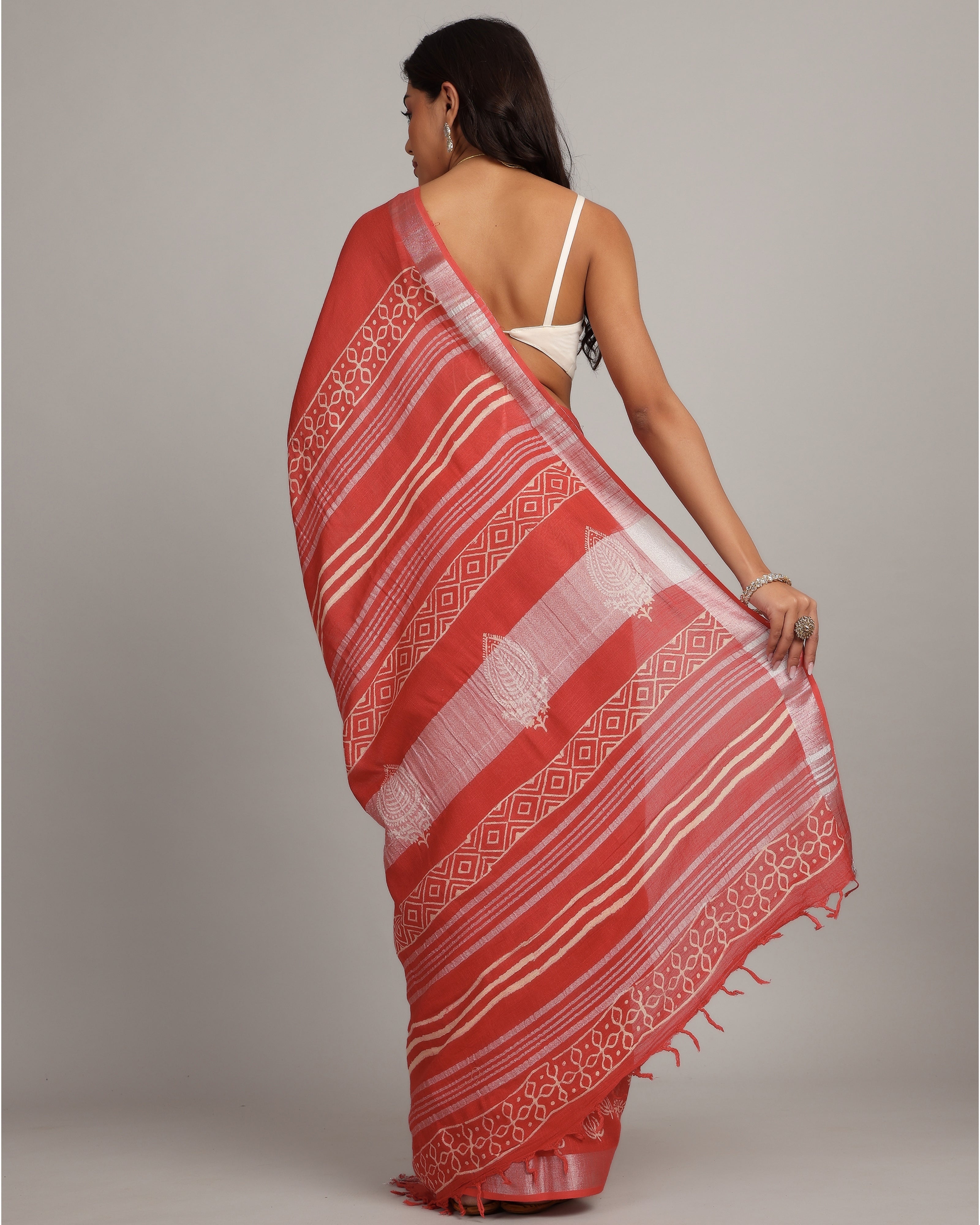 Ruby Red Cotton Linen Saree