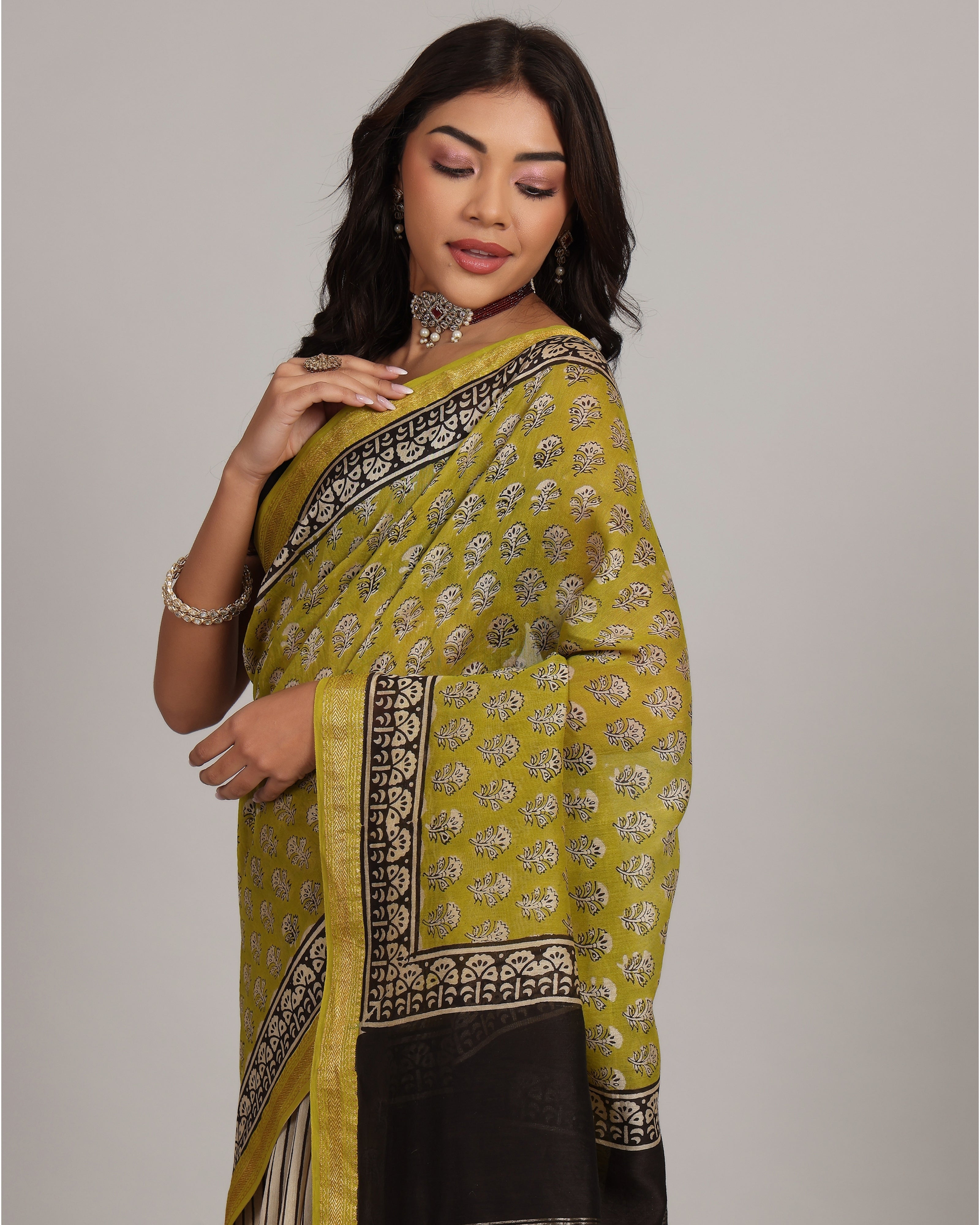 Mehendi Green Maheshwari Saree