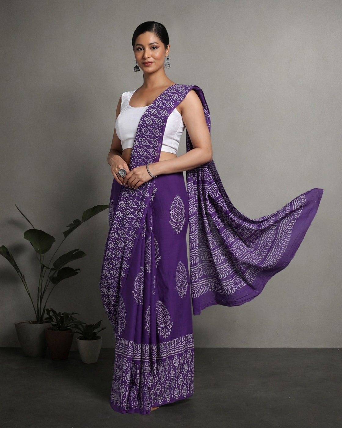 Classic Purple Cotton Mulmul Saree