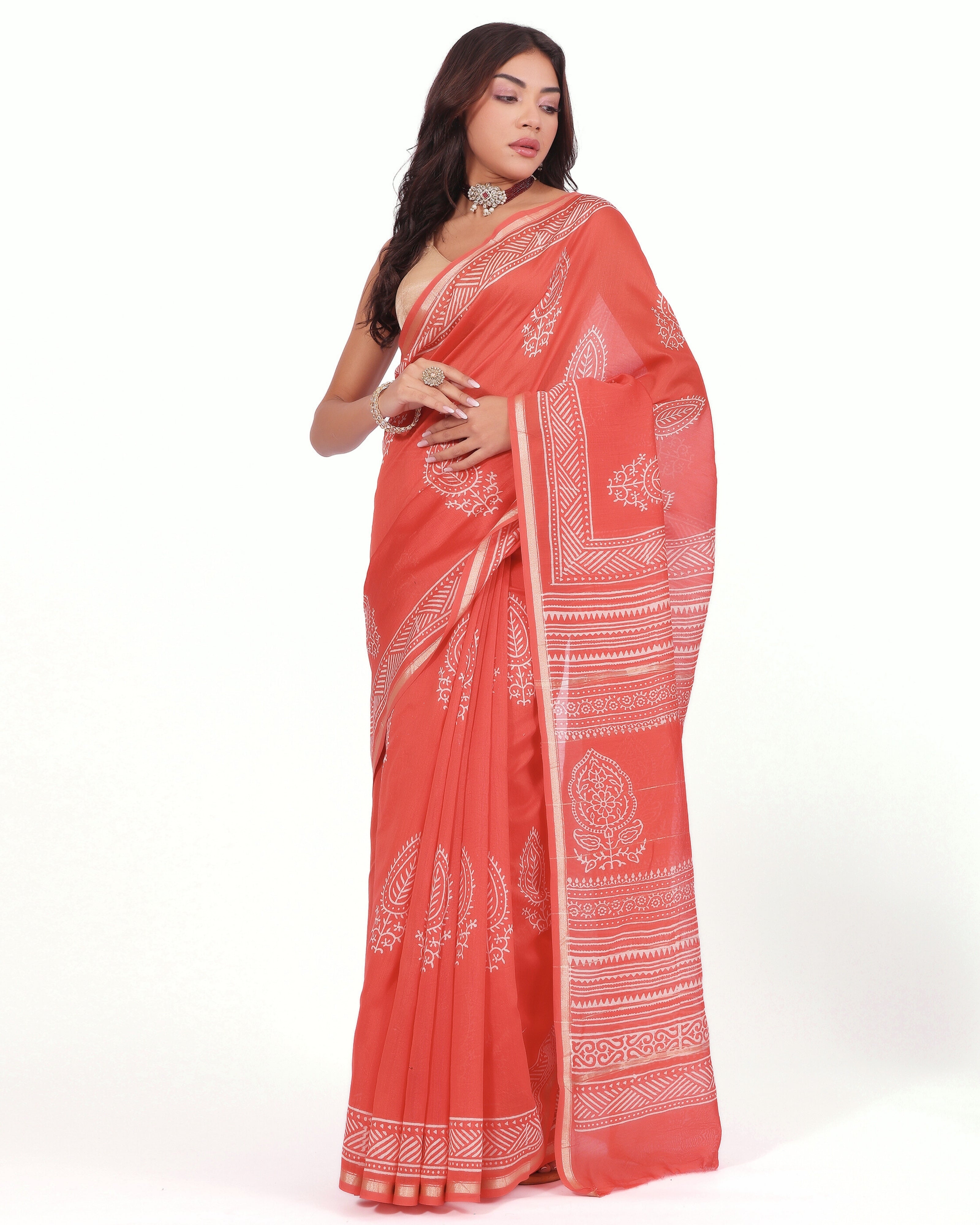 Soft Crimson Red Chanderi Saree