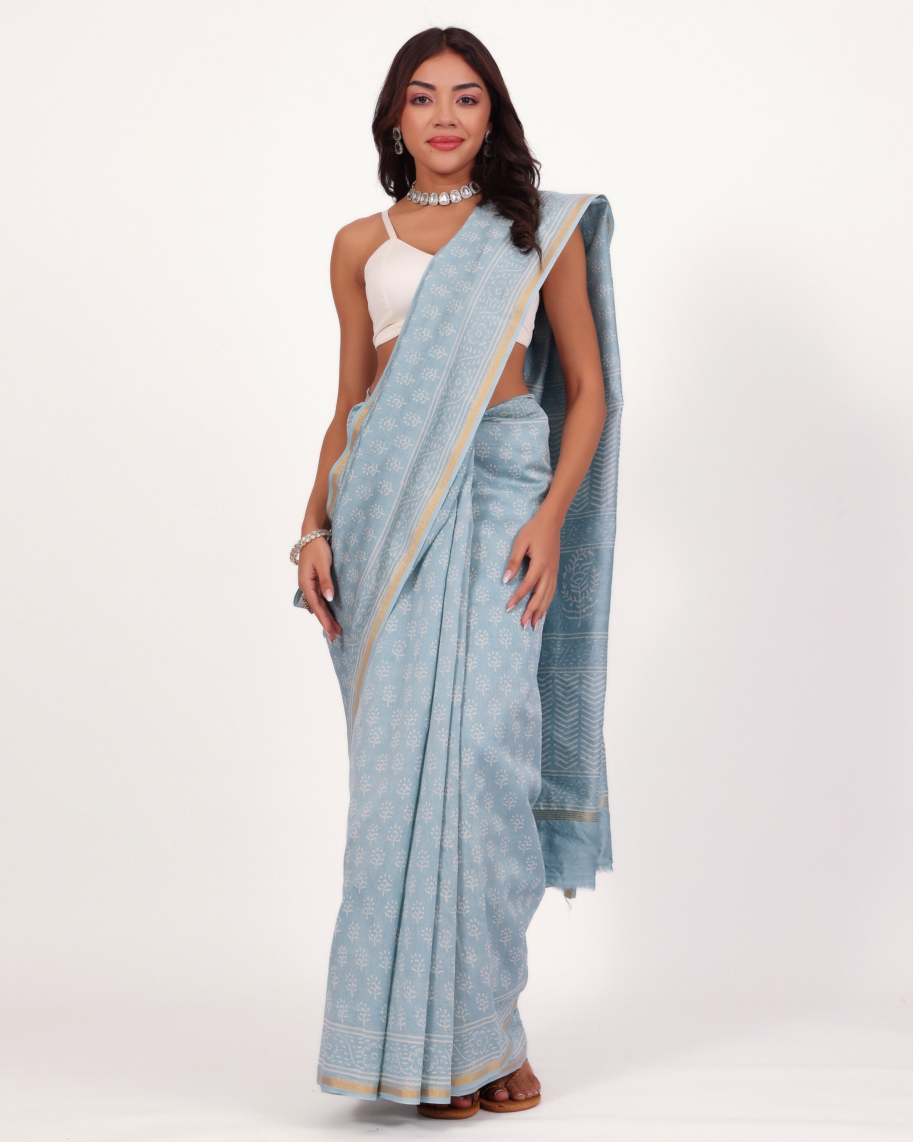 Classic Powder Blue Chanderi Saree