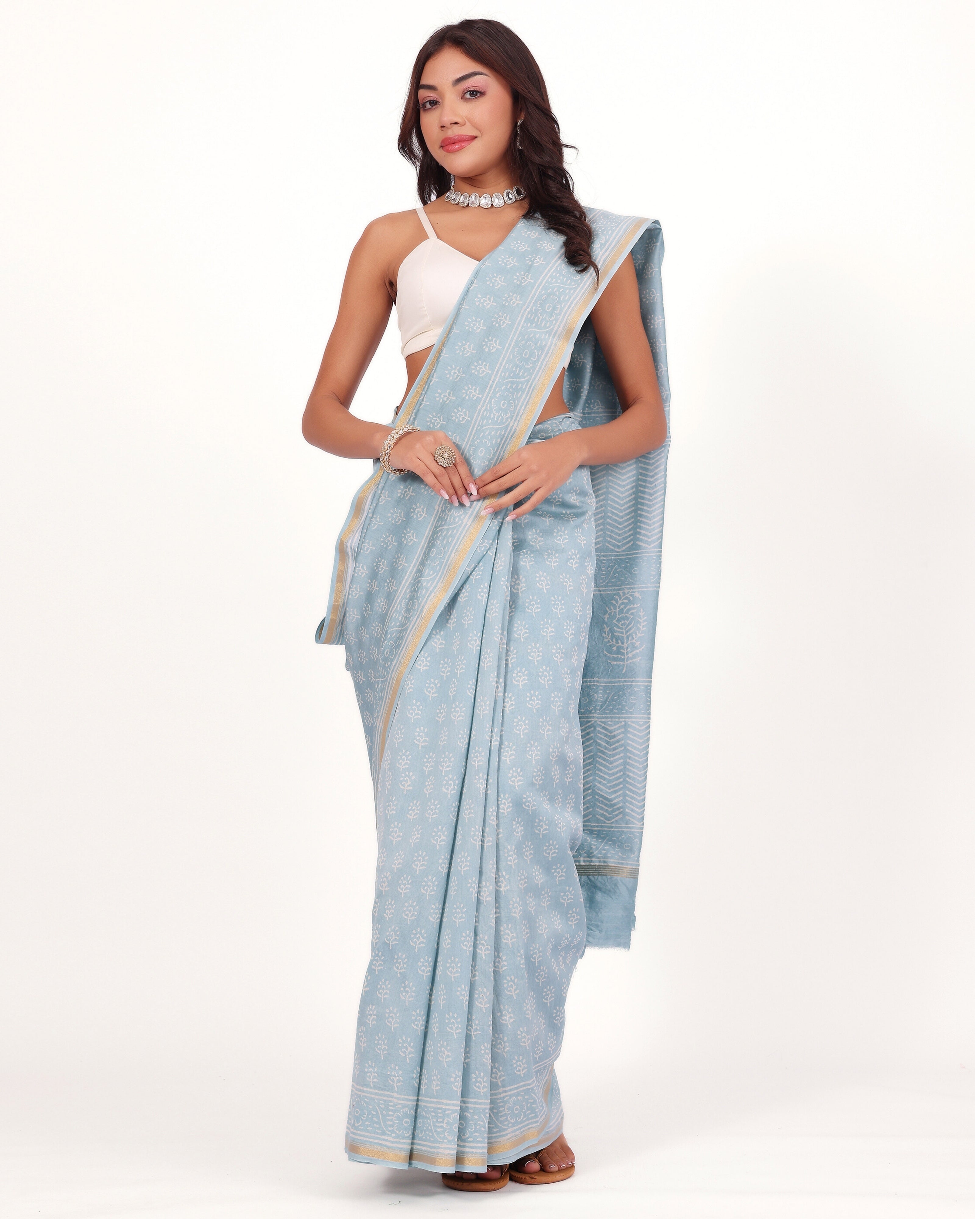 Classic Powder Blue Chanderi Saree