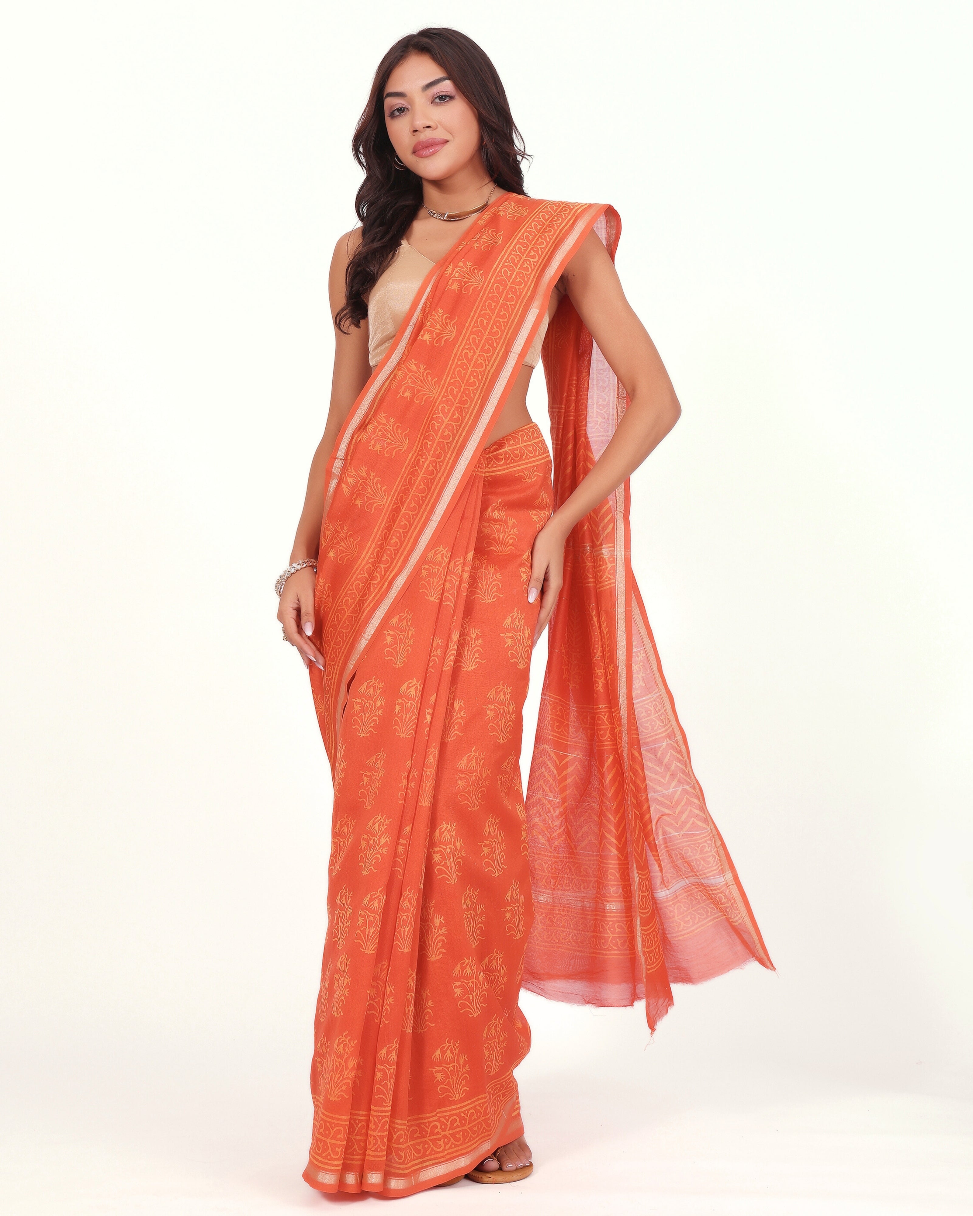 Golden Hour Orange Chanderi Saree