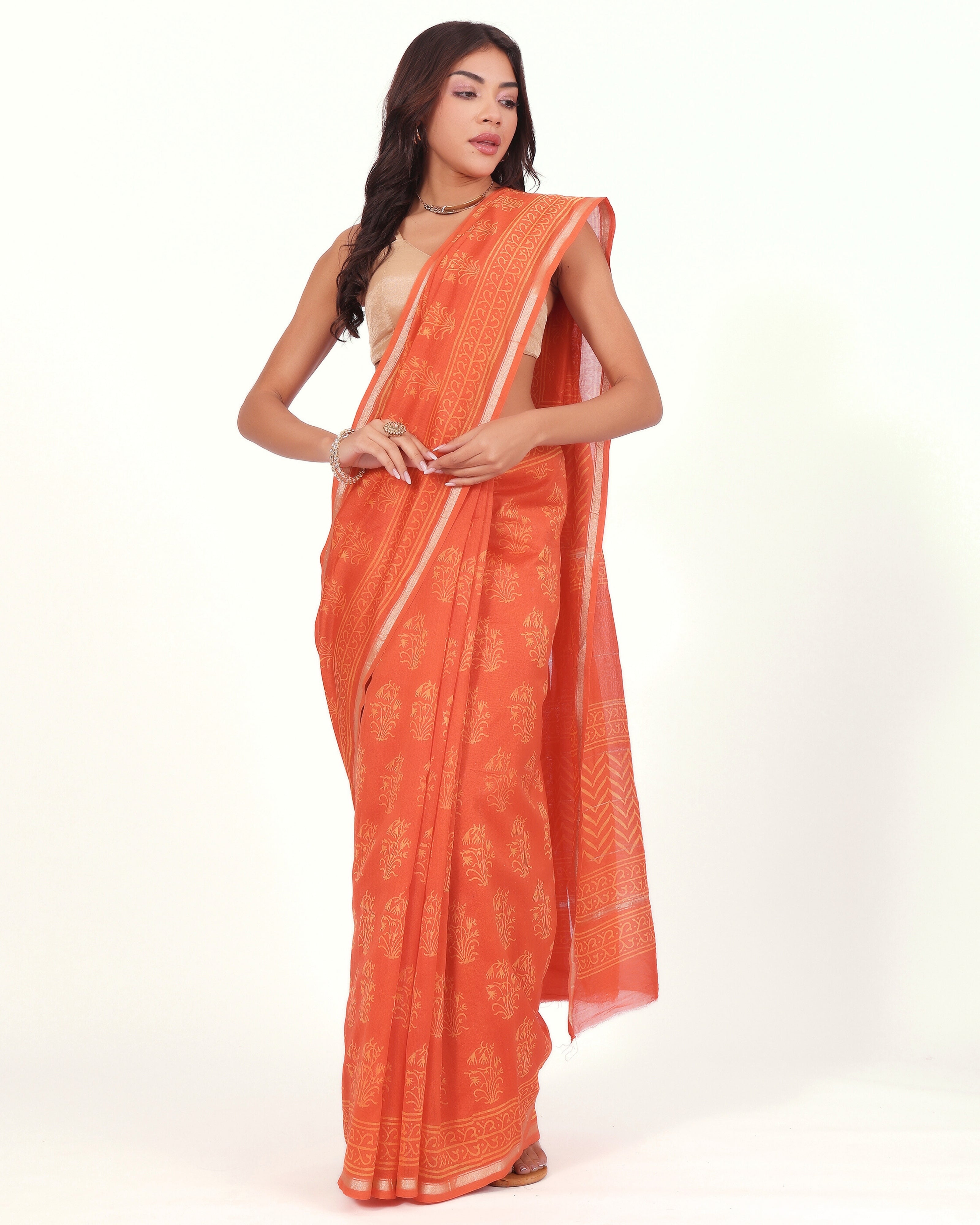 Golden Hour Orange Chanderi Saree