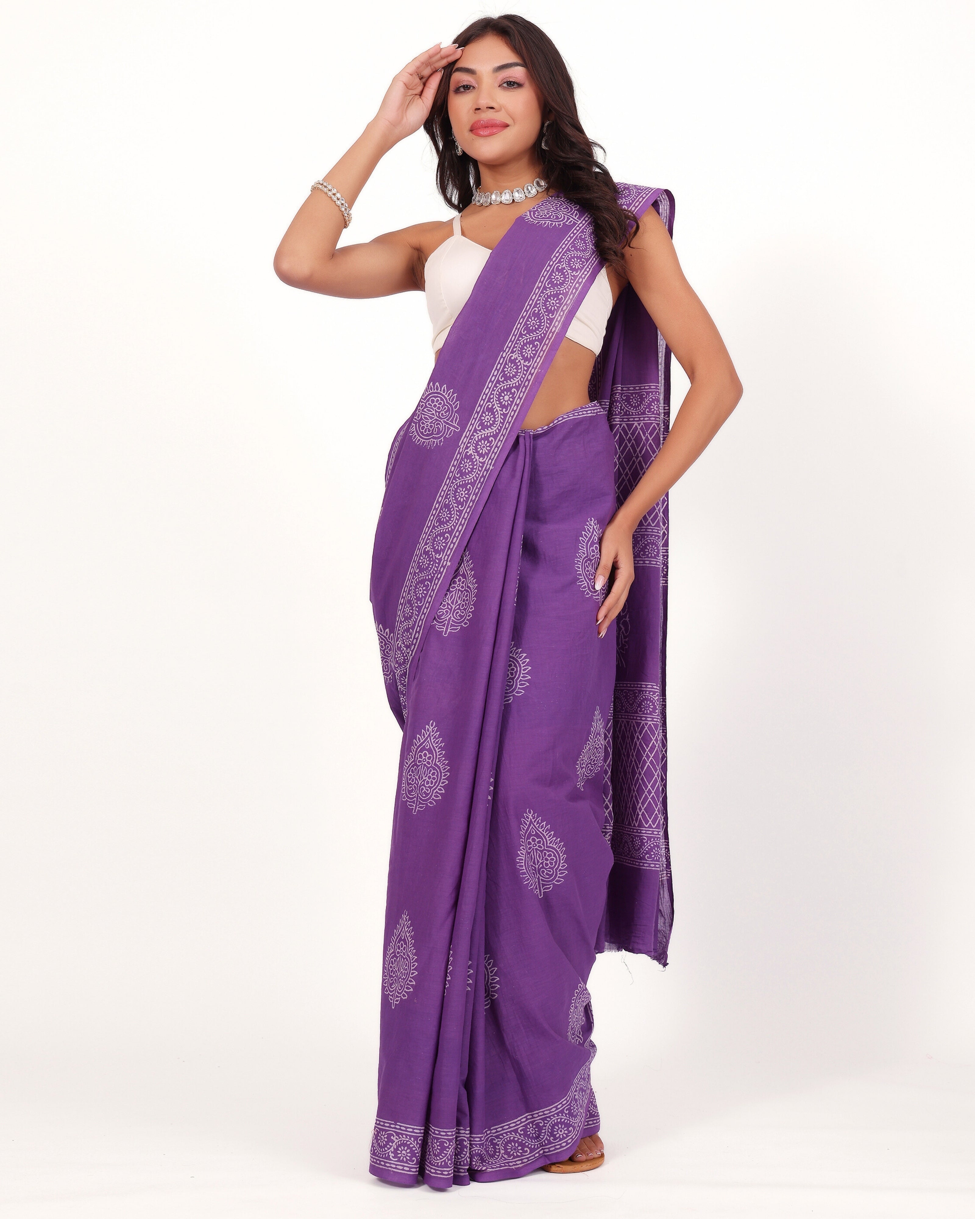 Classic Purple Cotton Mulmul Saree