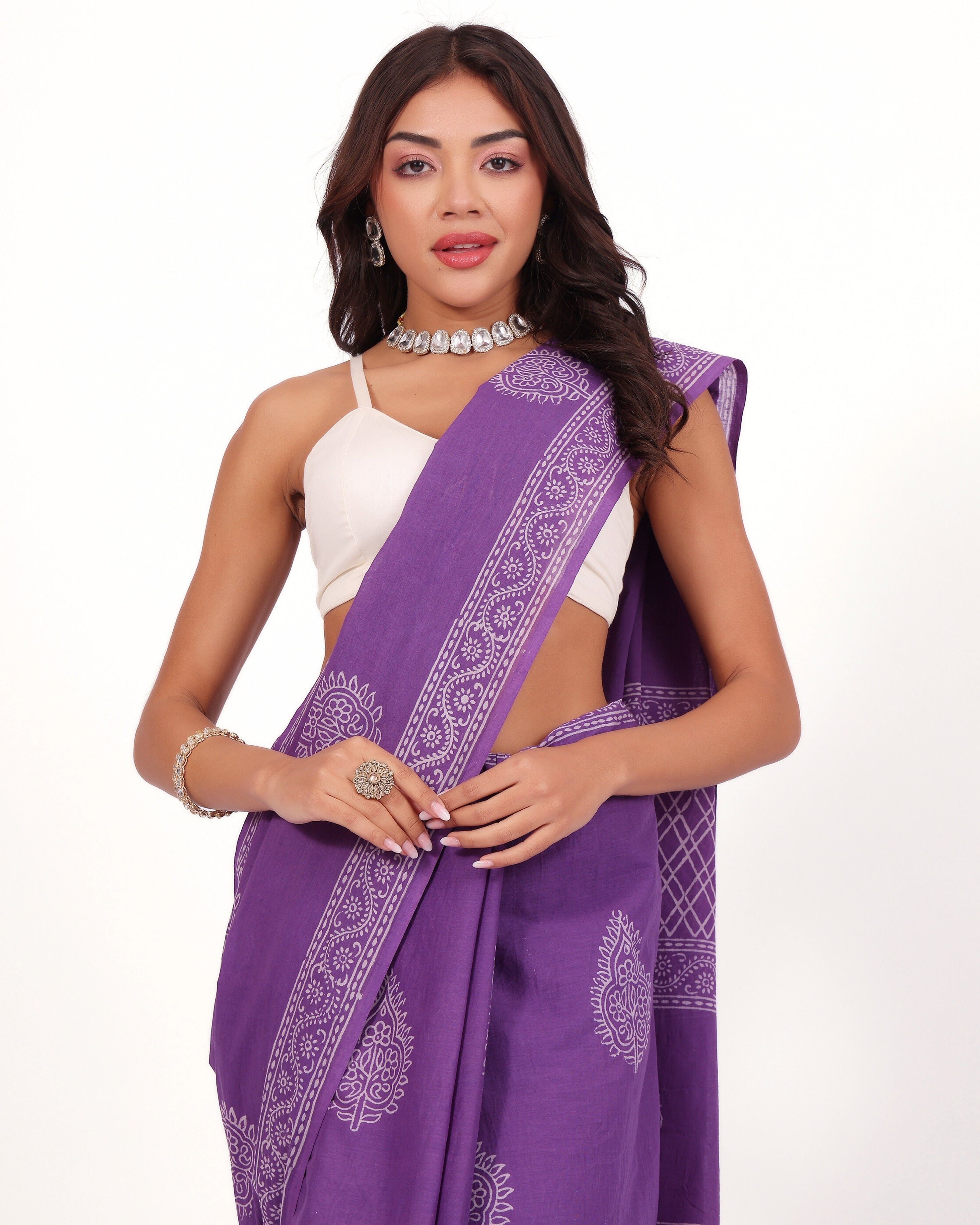 Classic Purple Cotton Mulmul Saree
