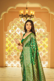 Dark Green Banarasi Handloom Silk Saree