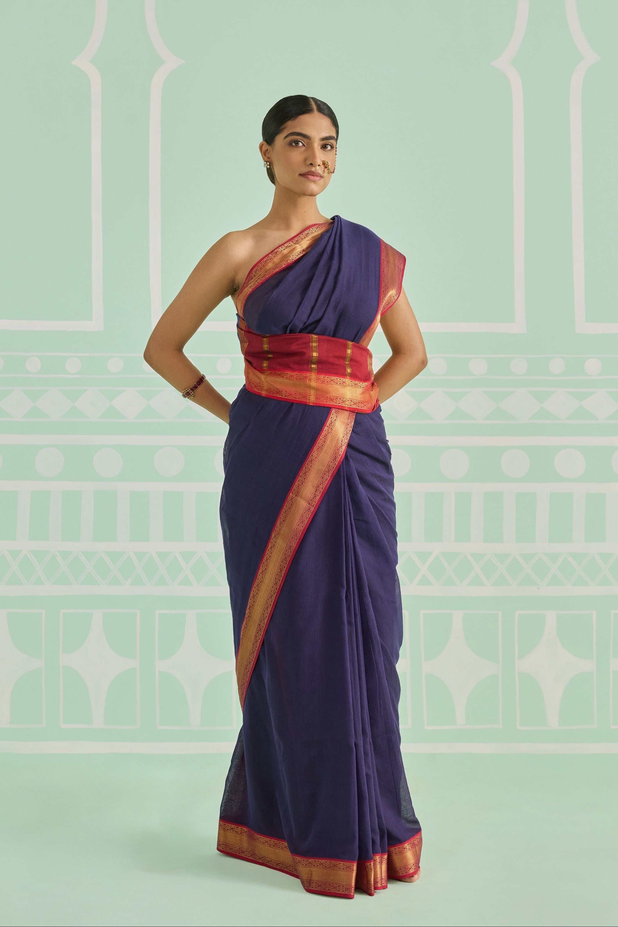 Syahi Blue Cotton Handwoven Saree