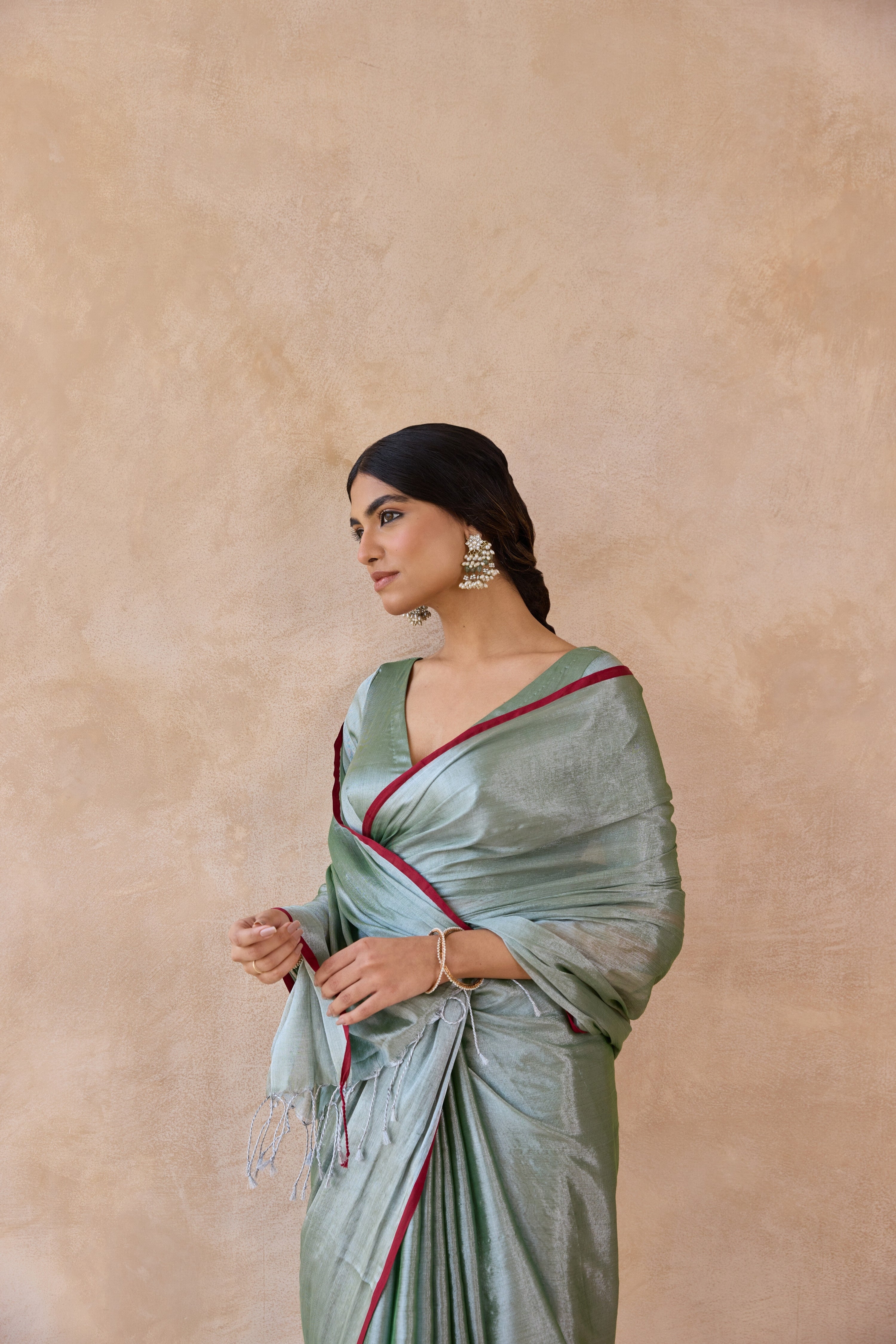 Pista Green Tissue Handwoven Saree
