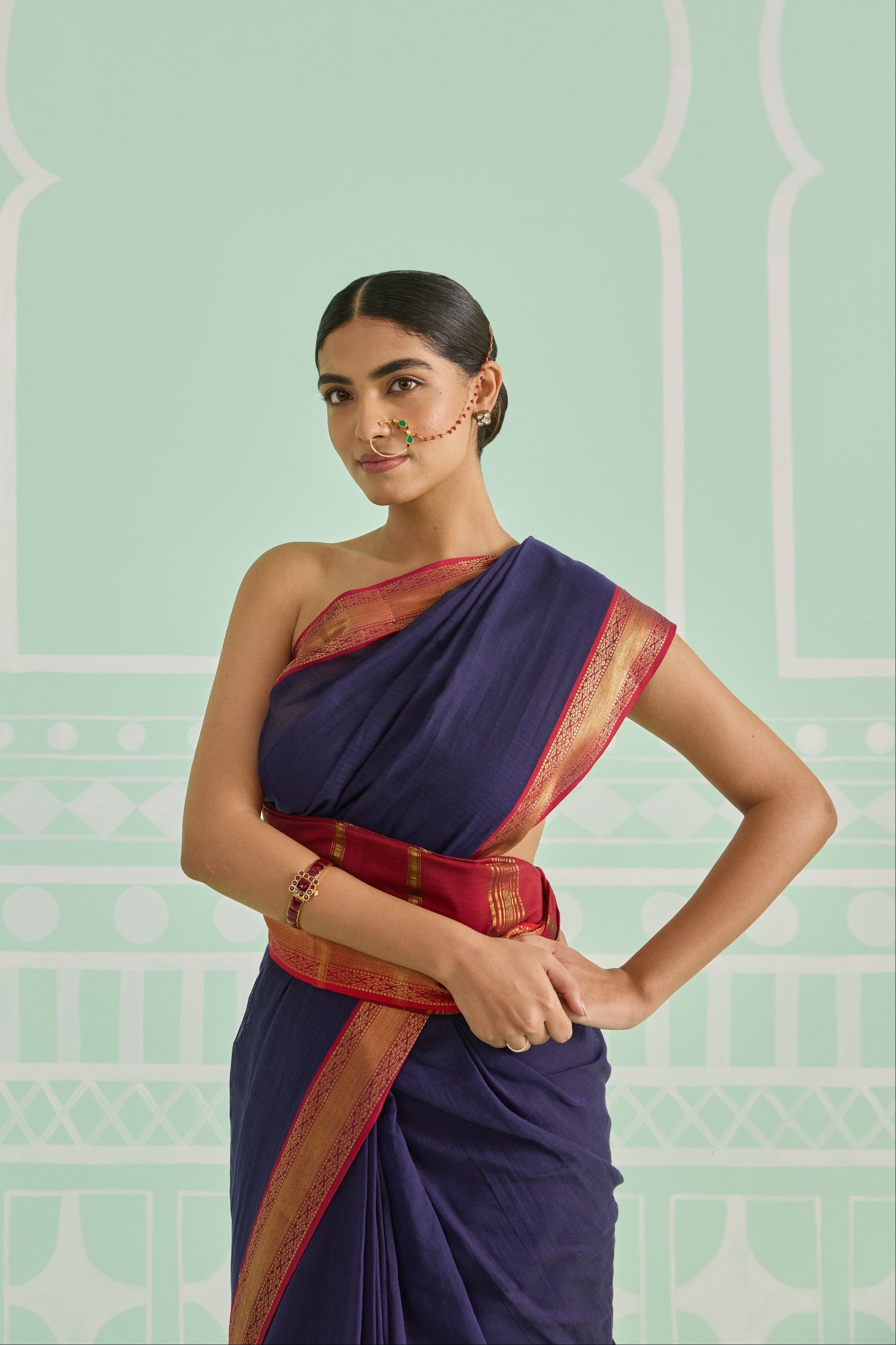 Syahi Blue Cotton Handwoven Saree