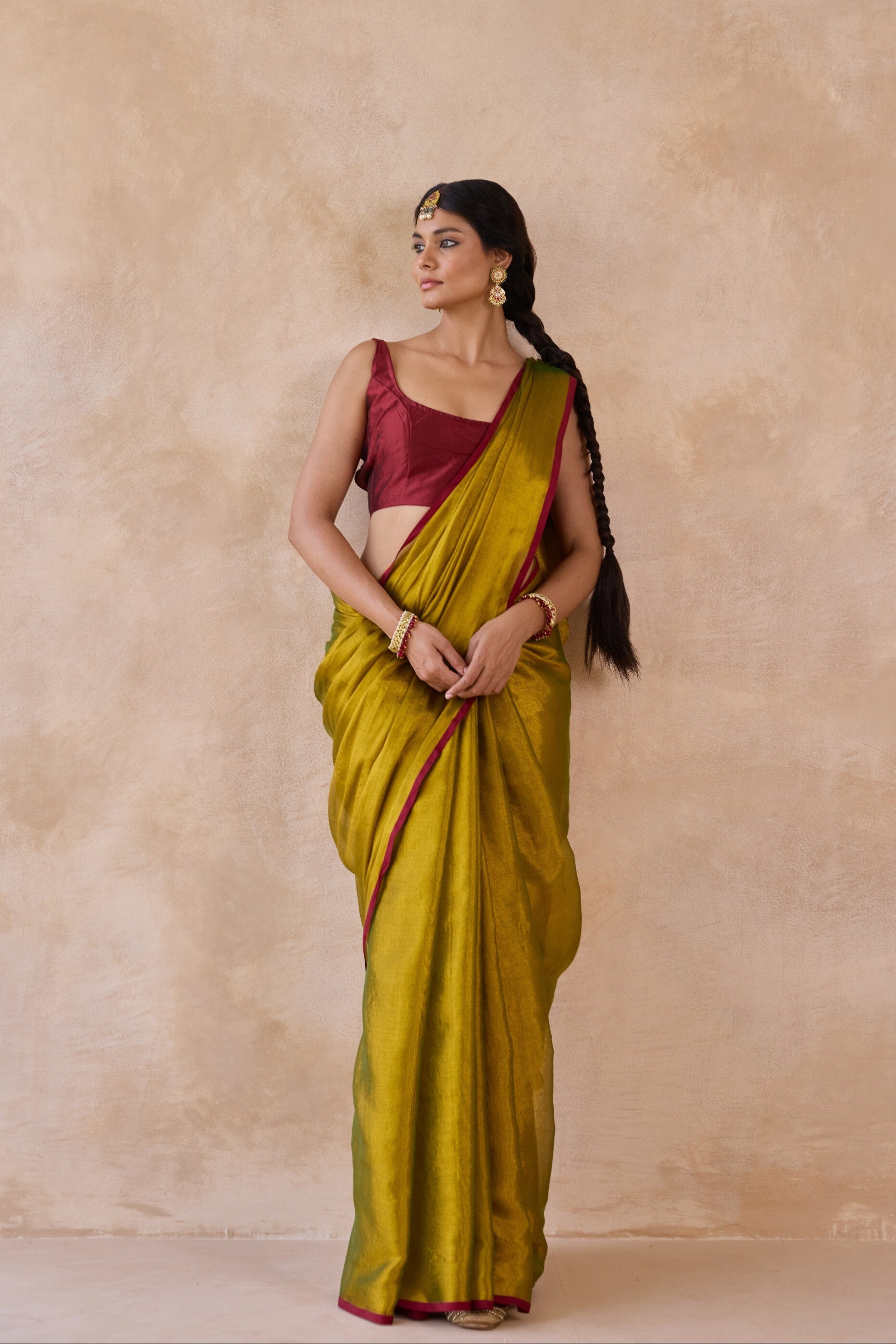 Mehndi Gold Tissue Handwoven Saree