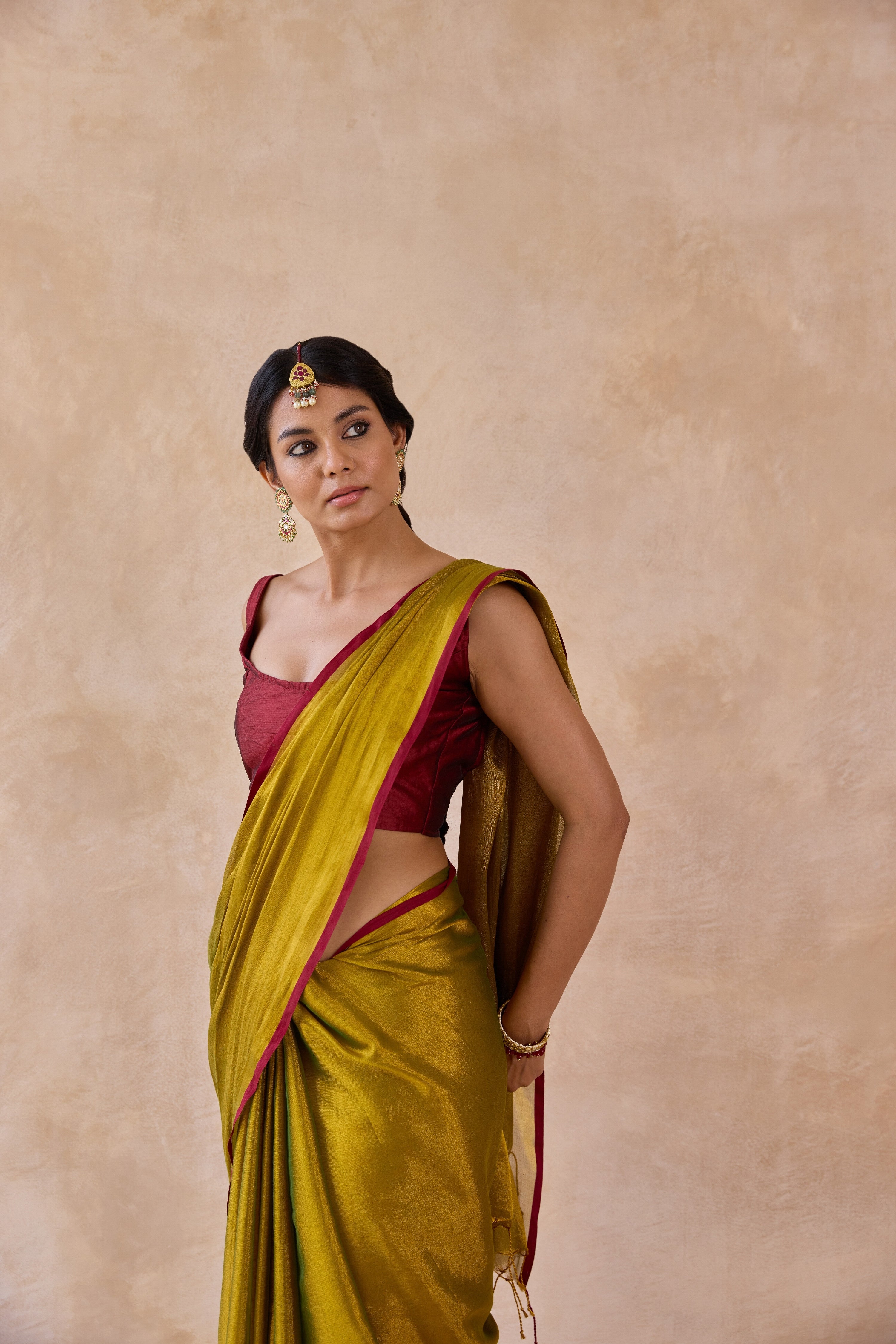 Mehndi Gold Tissue Handwoven Saree