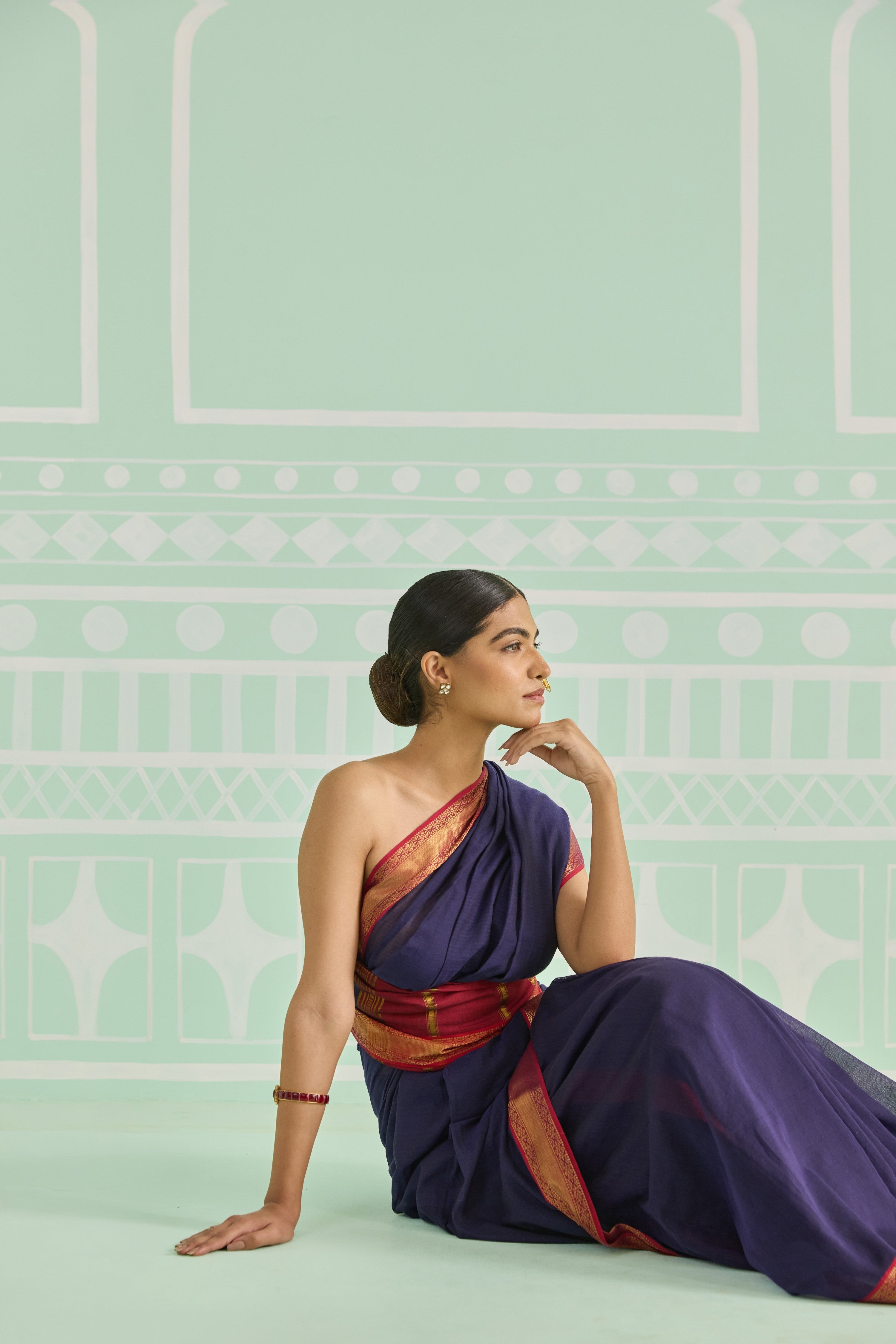 Syahi Blue Cotton Handwoven Saree