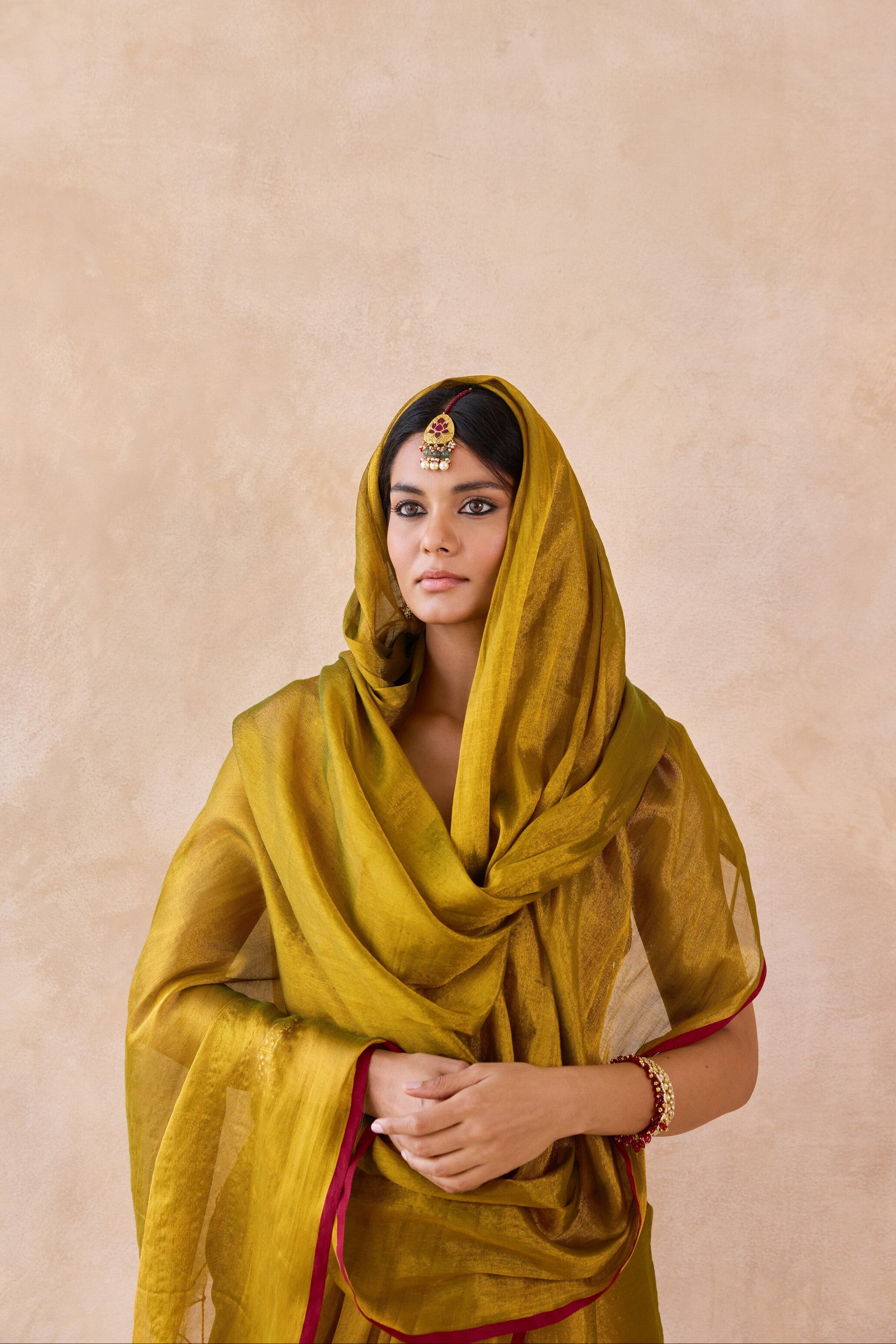 Mehndi Gold Tissue Handwoven Saree