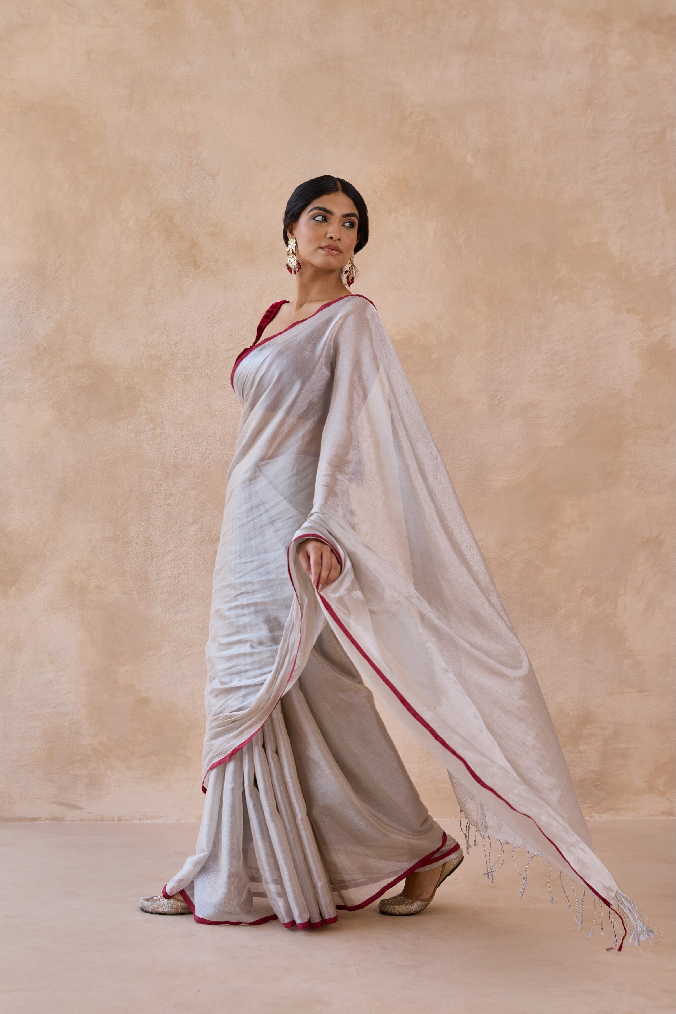 Moonstone Silver Tissue Handwoven Saree