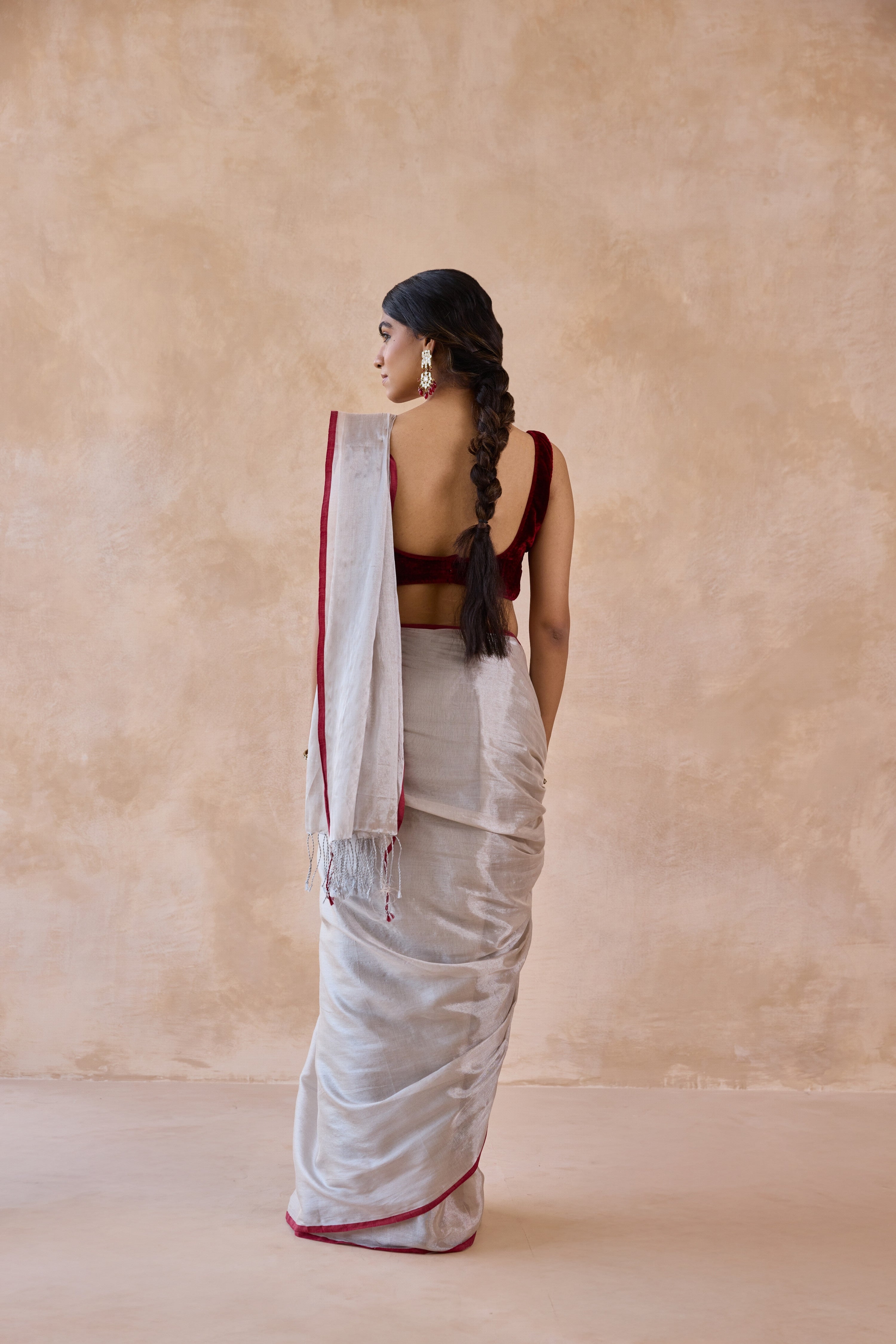 Moonstone Silver Tissue Handwoven Saree