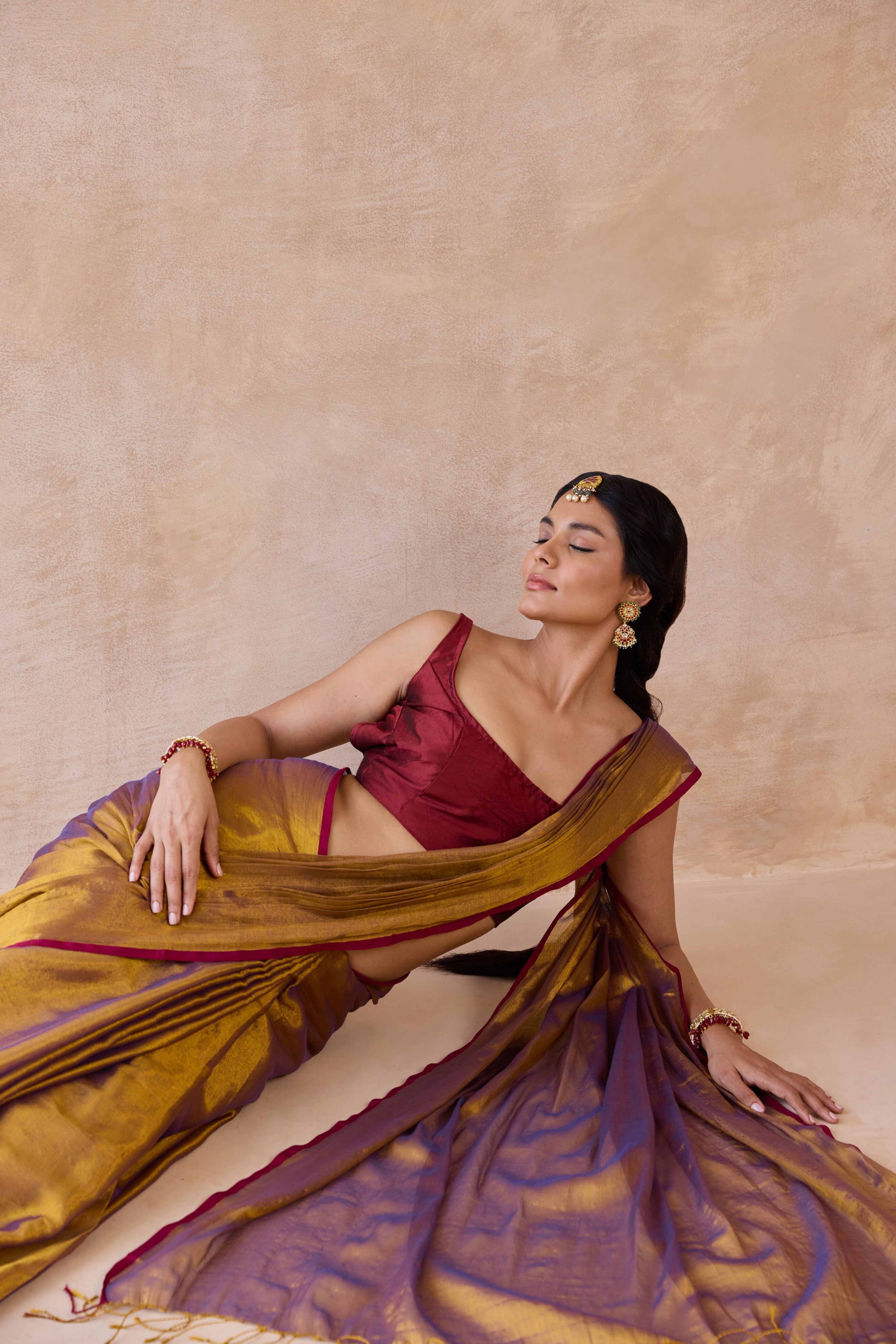 Jamun Gold Tissue Handwoven Saree