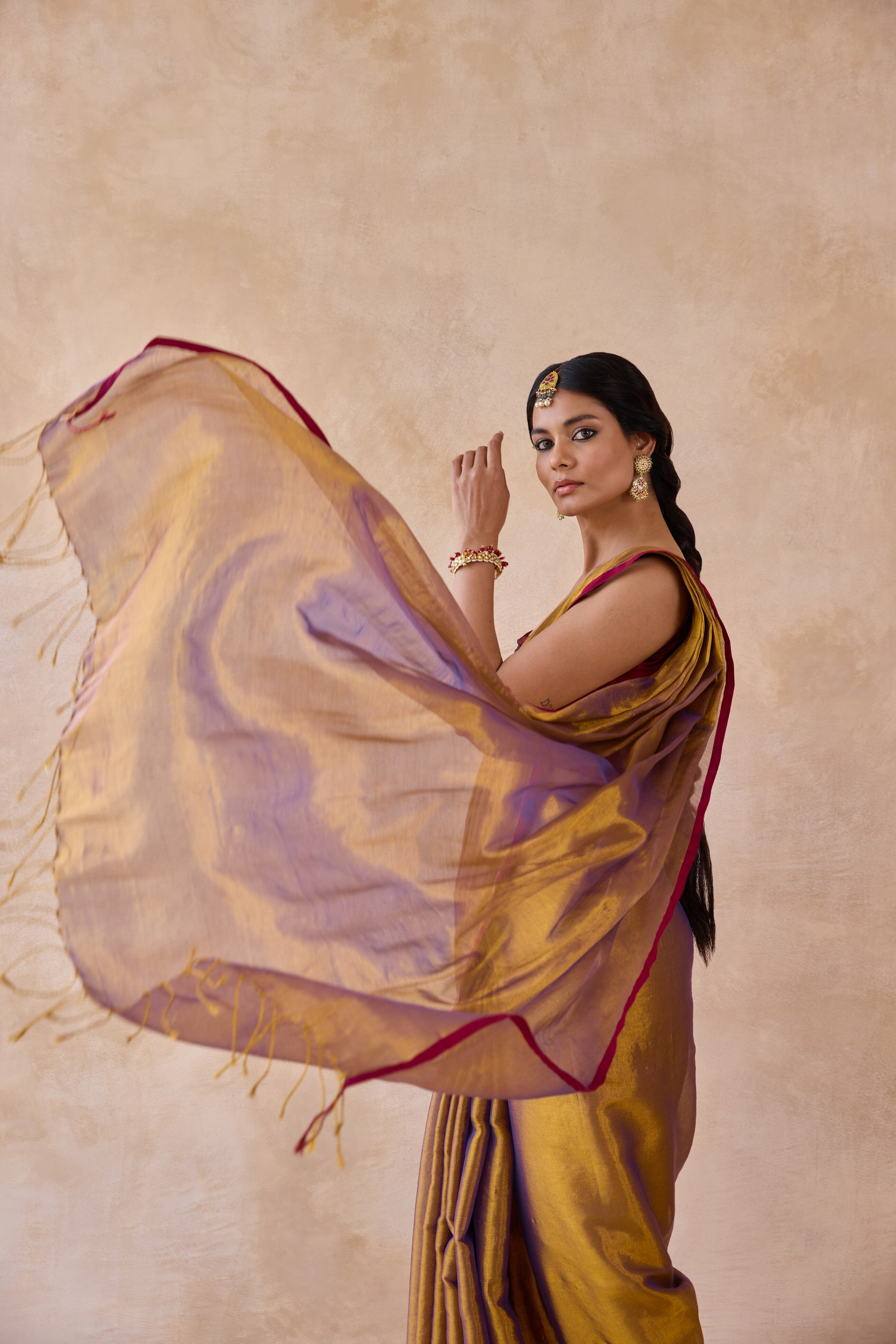 Jamun Gold Tissue Handwoven Saree