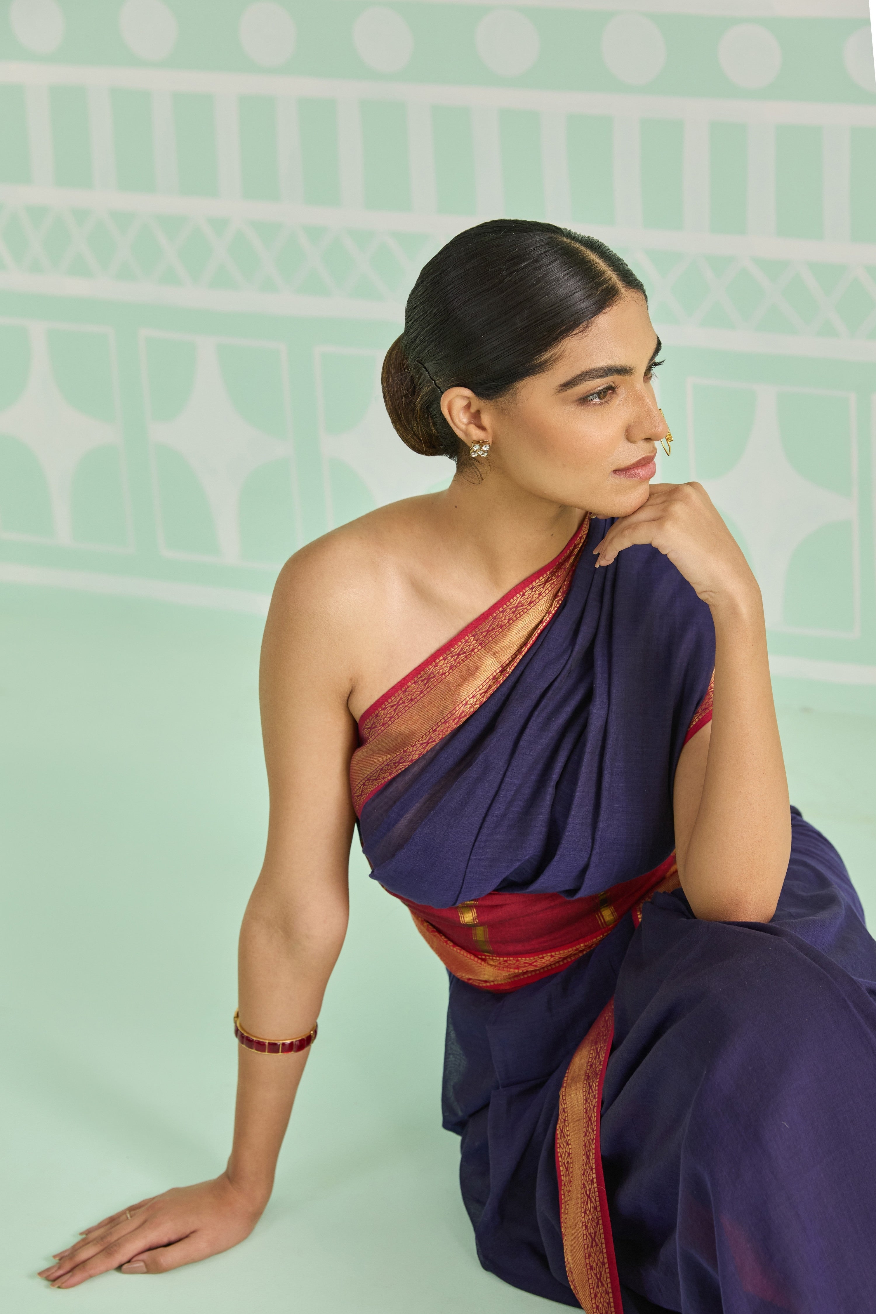 Syahi Blue Cotton Handwoven Saree