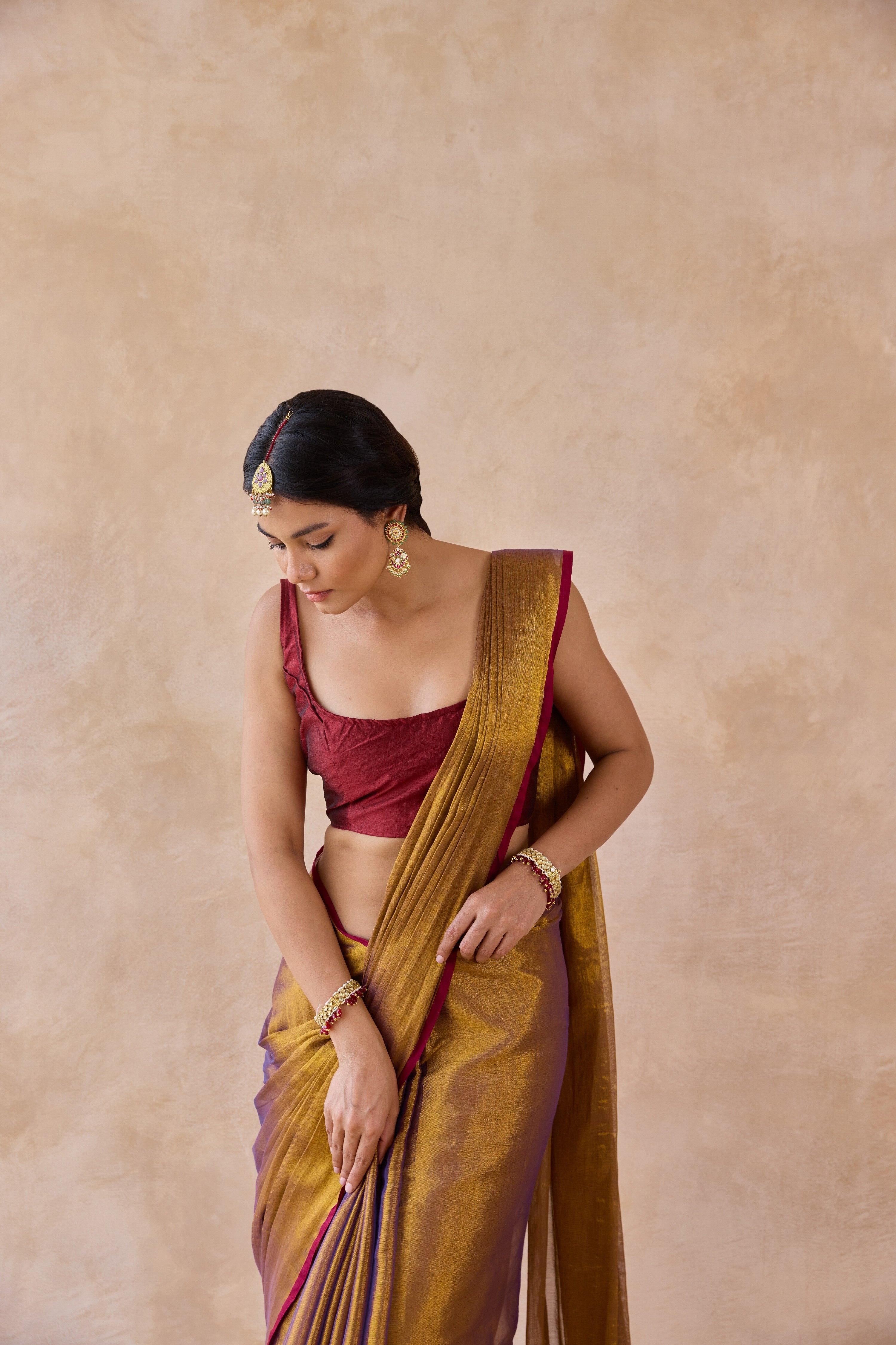 Jamun Gold Tissue Handwoven Saree