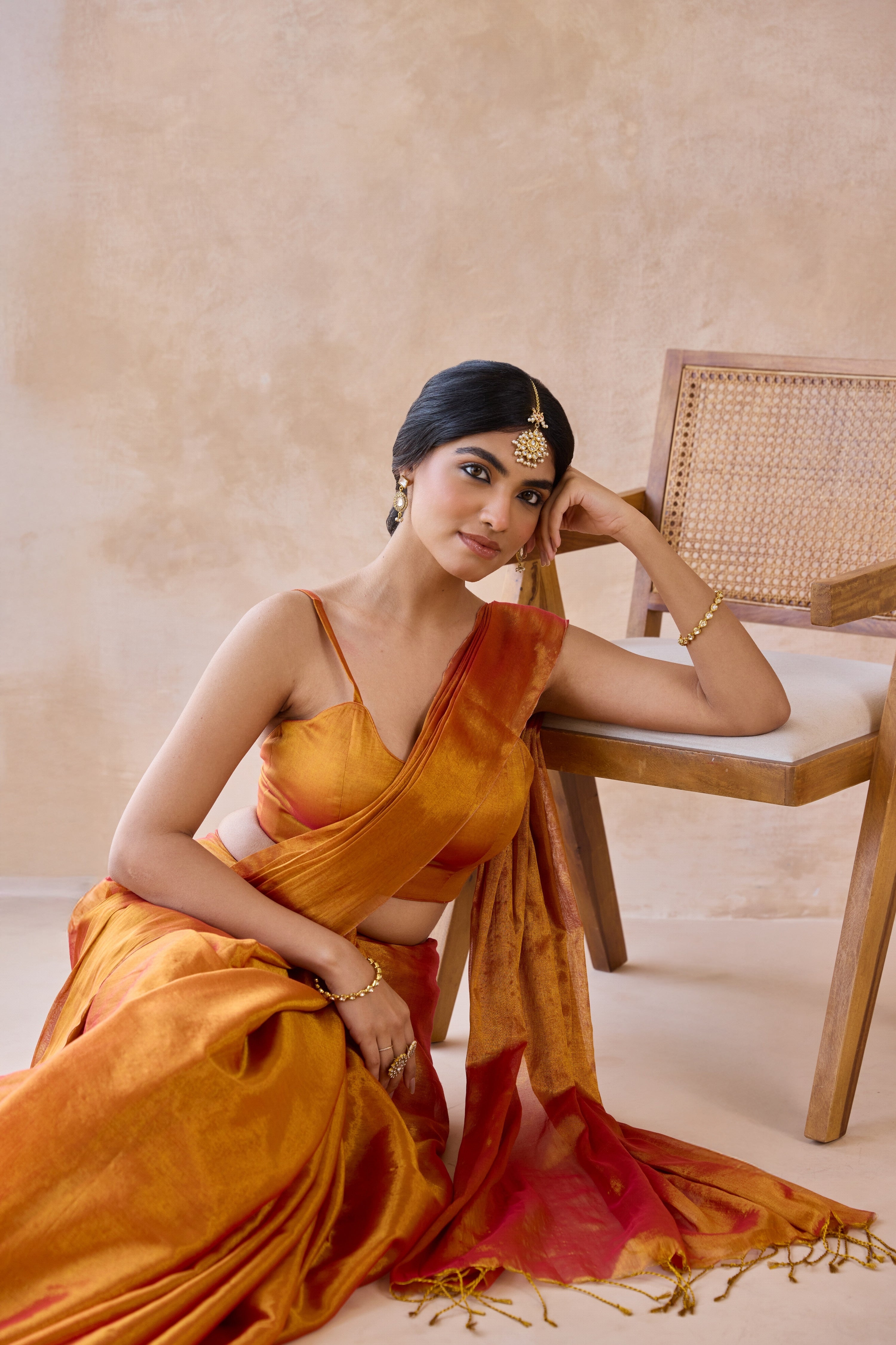 Narangi Gold Tissue Handwoven Saree