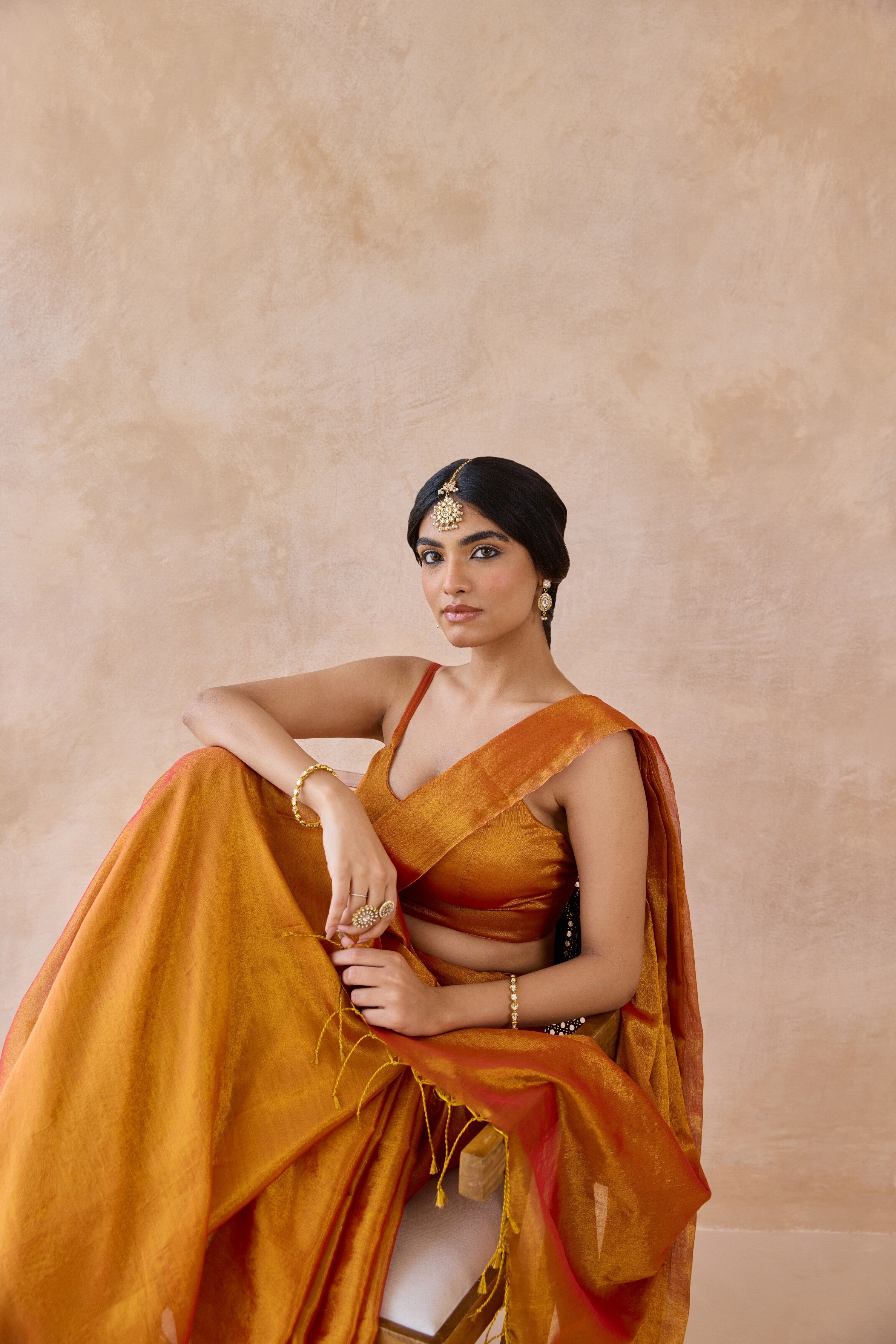 Narangi Gold Tissue Handwoven Saree