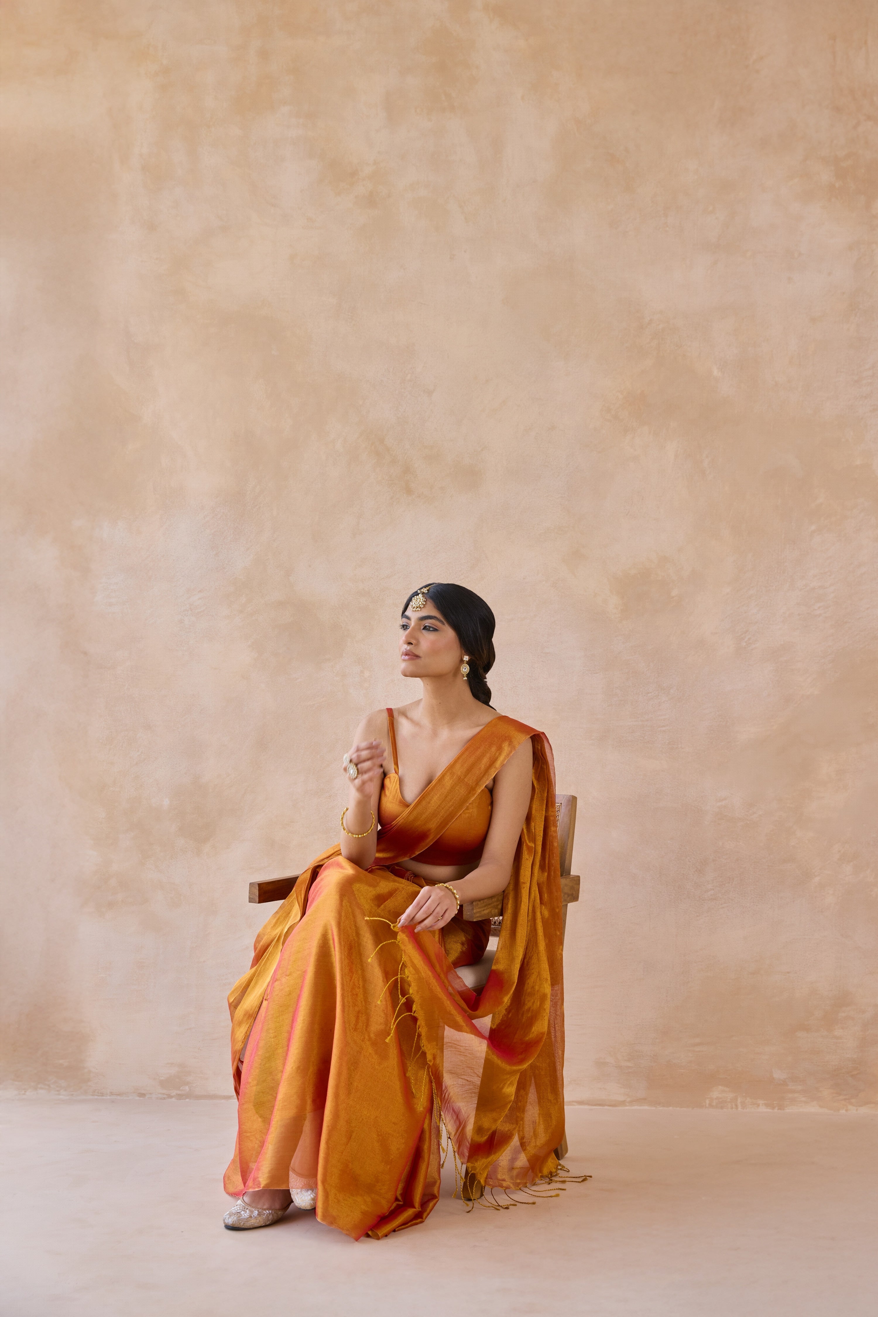 Narangi Gold Tissue Handwoven Saree