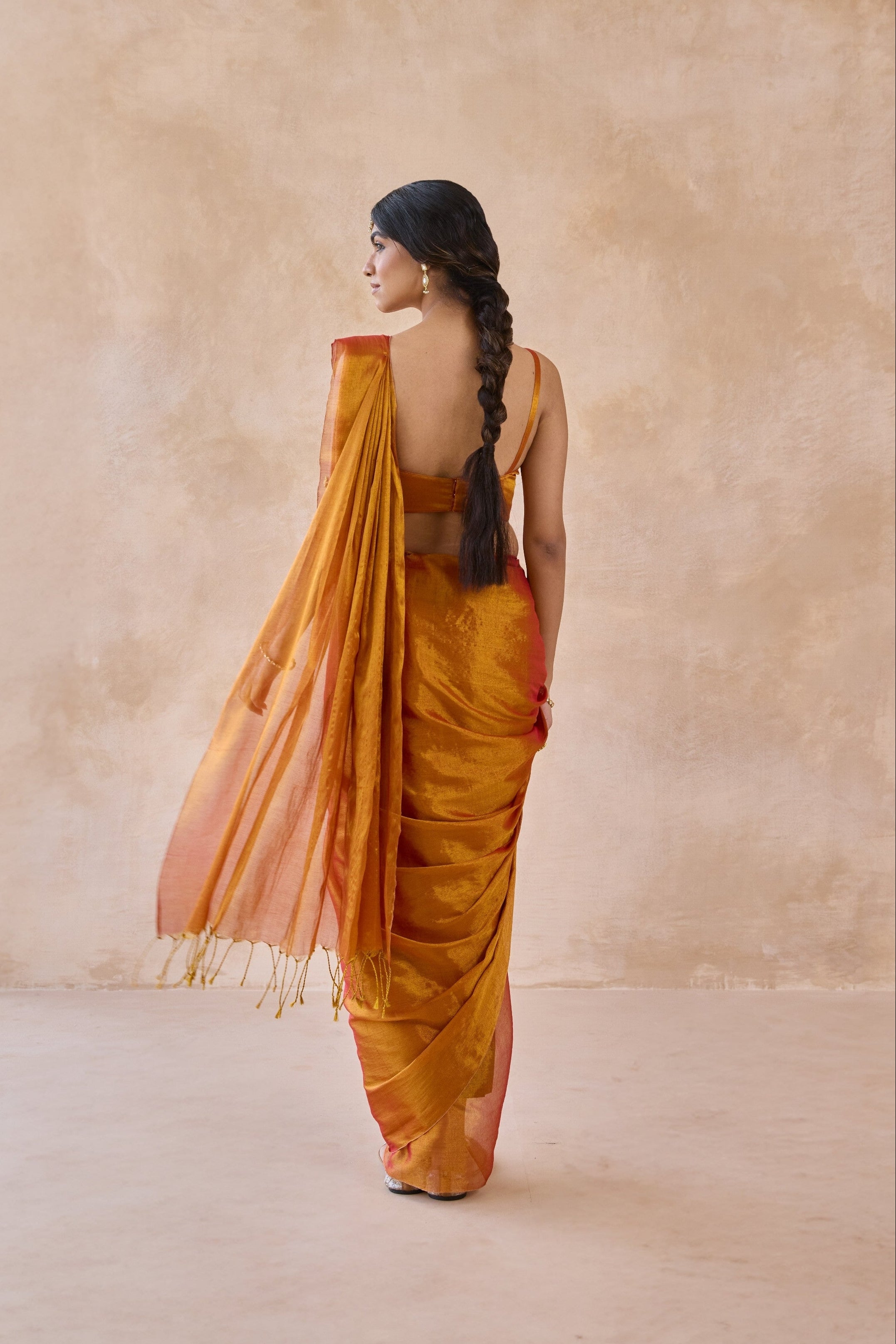 Narangi Gold Tissue Handwoven Saree