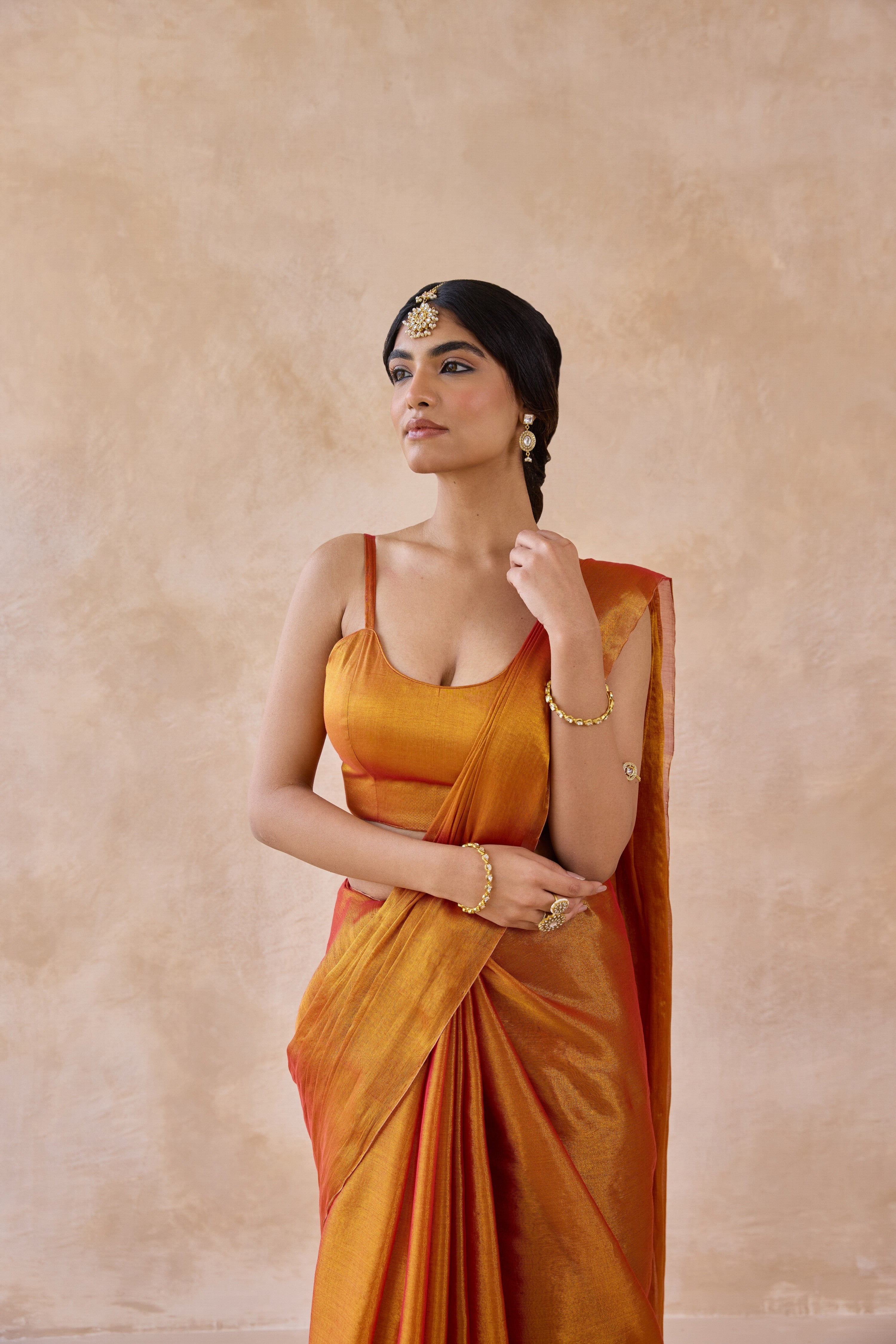 Narangi Gold Tissue Handwoven Saree
