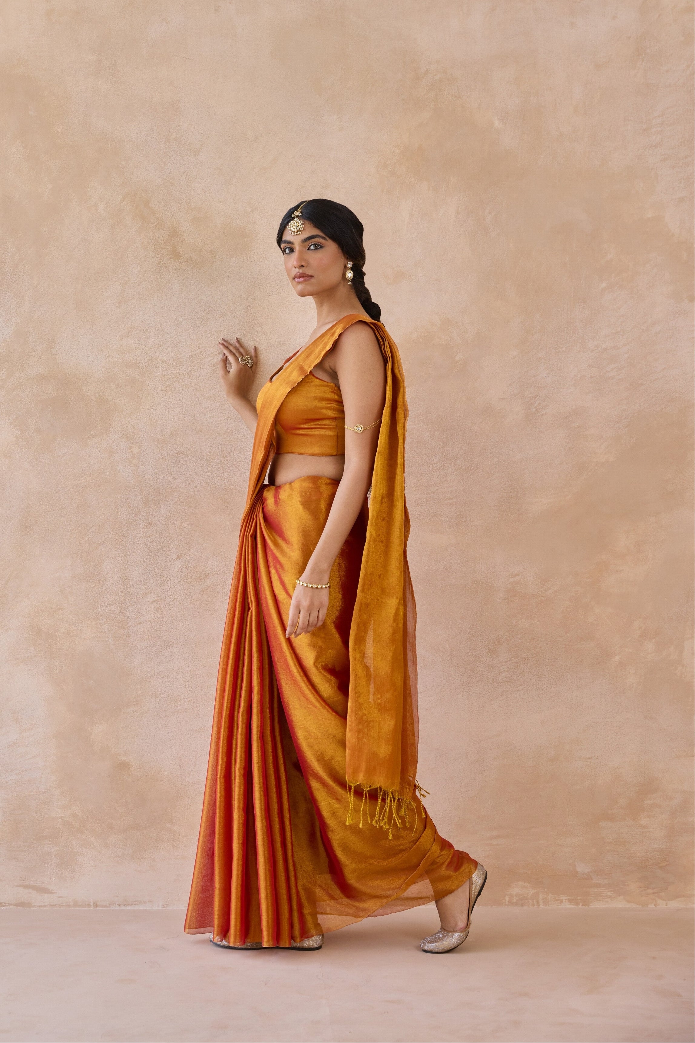Narangi Gold Tissue Handwoven Saree