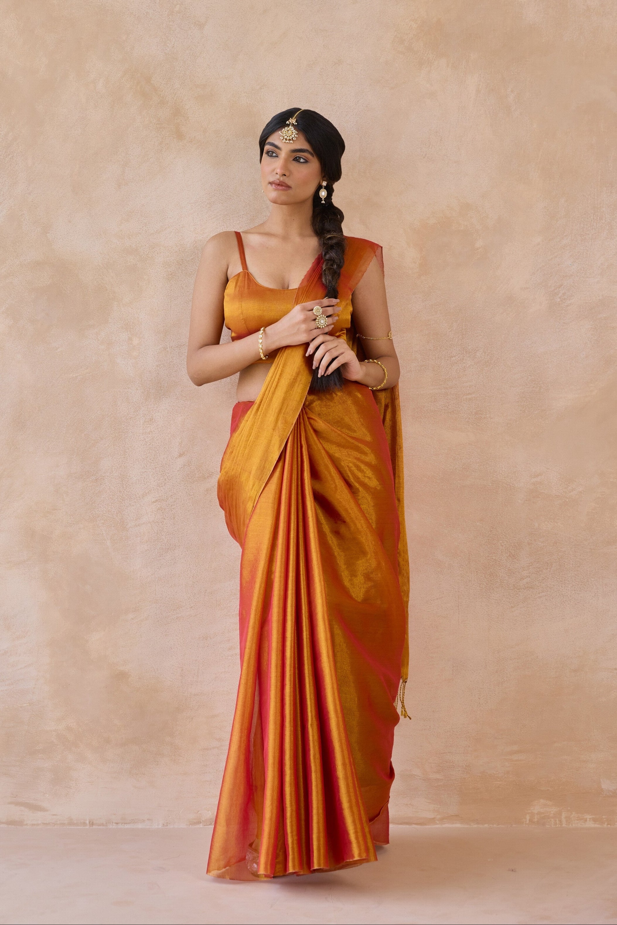 Narangi Gold Tissue Handwoven Saree