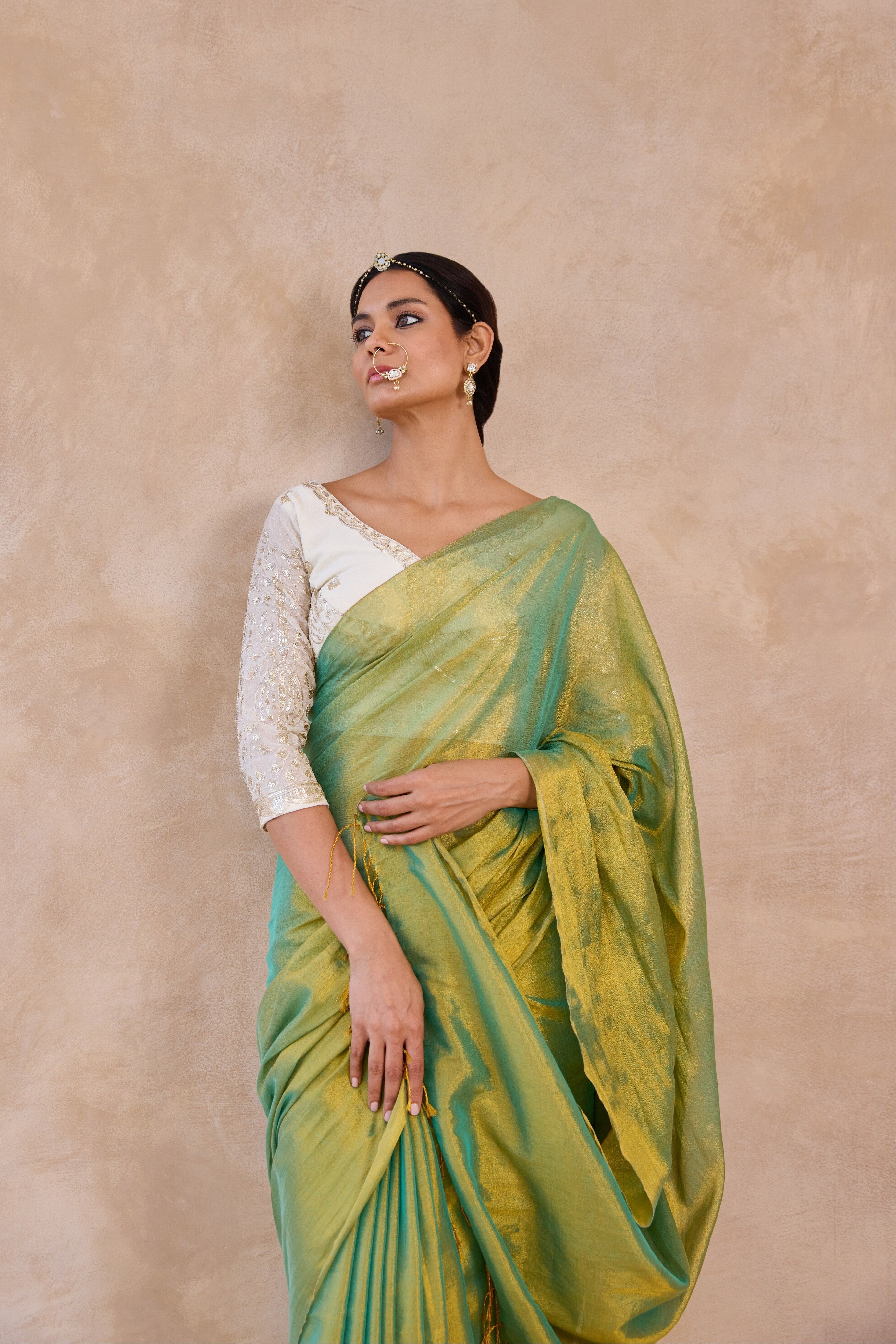 Olive Gold Tissue Handwoven Saree
