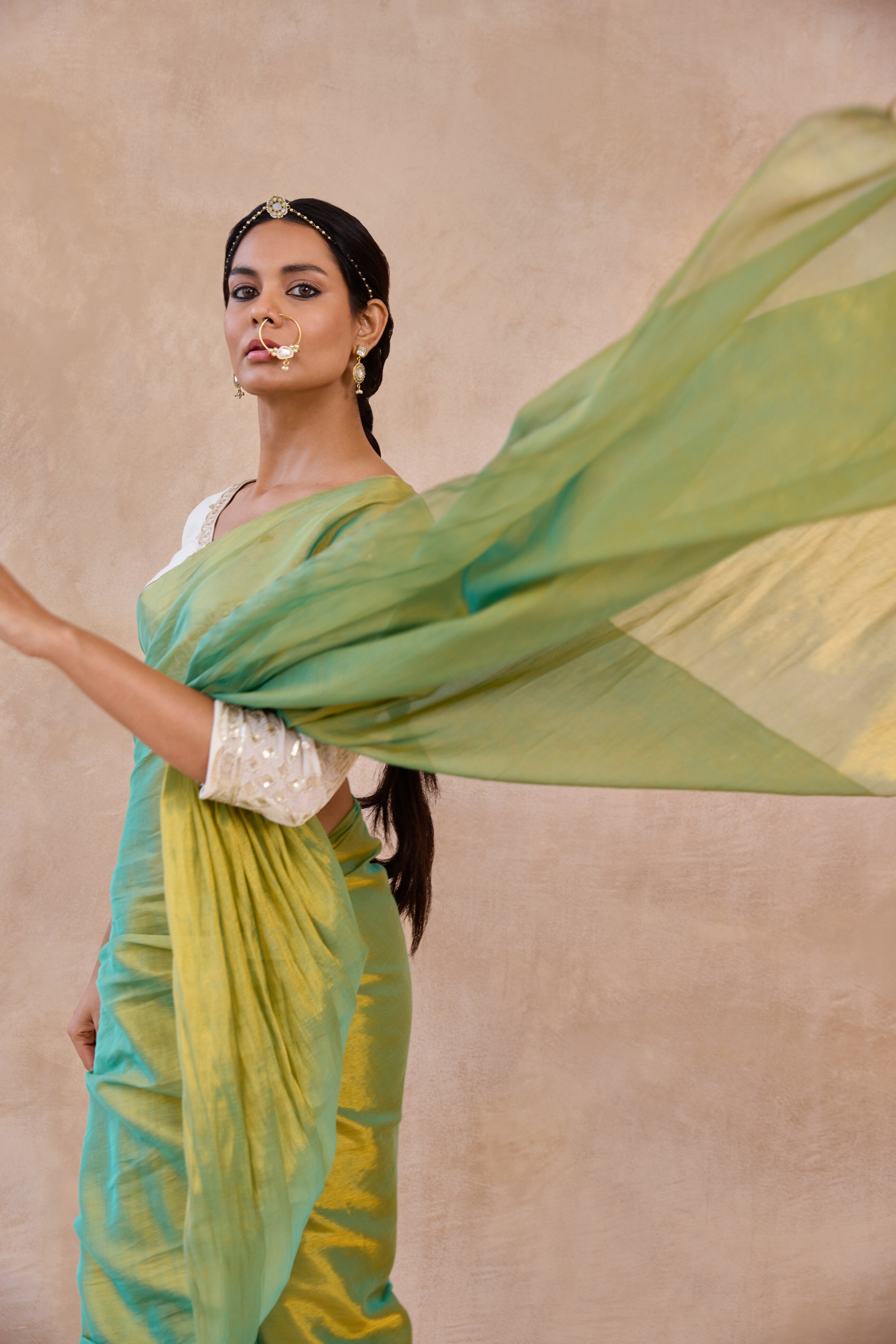 Olive Gold Tissue Handwoven Saree