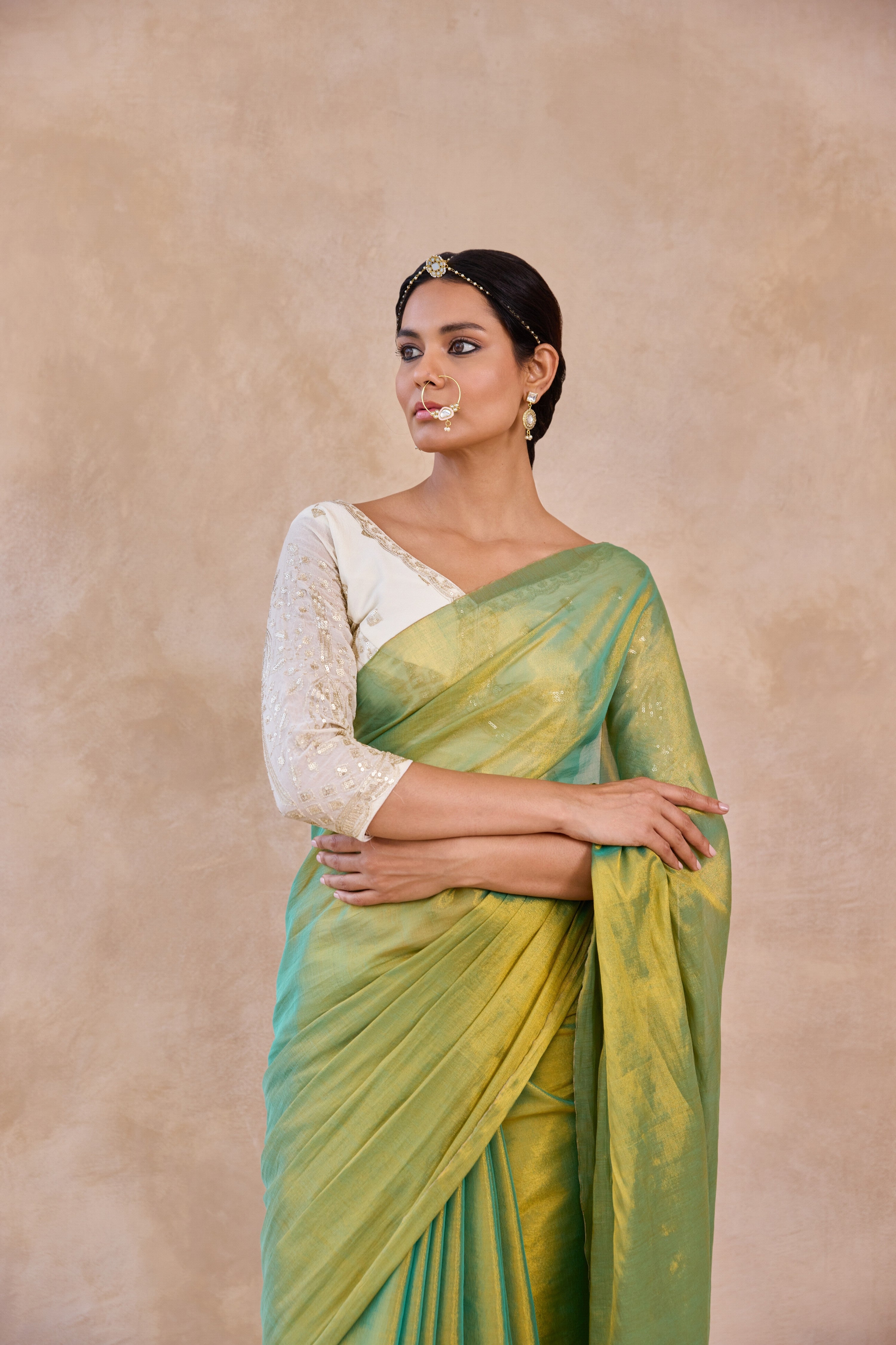Olive Gold Tissue Handwoven Saree